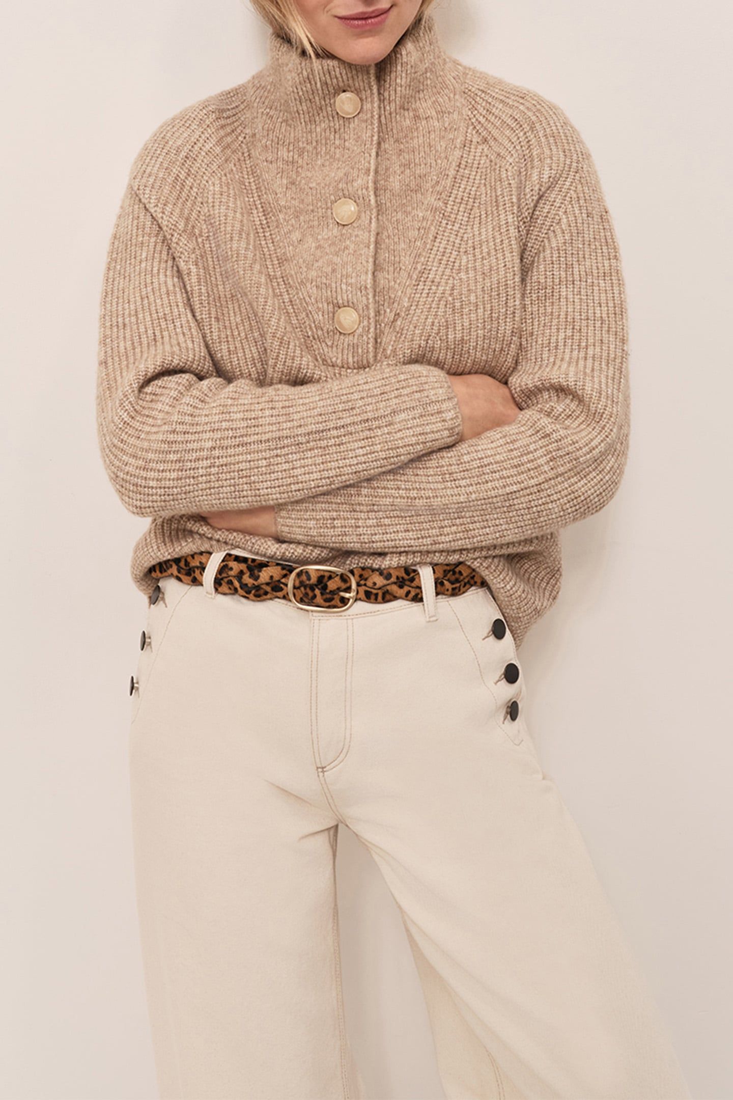 TRINITE - KNITTED SANDCASTLE JUMPER WITH BUTTONED TRUCKER NE 1