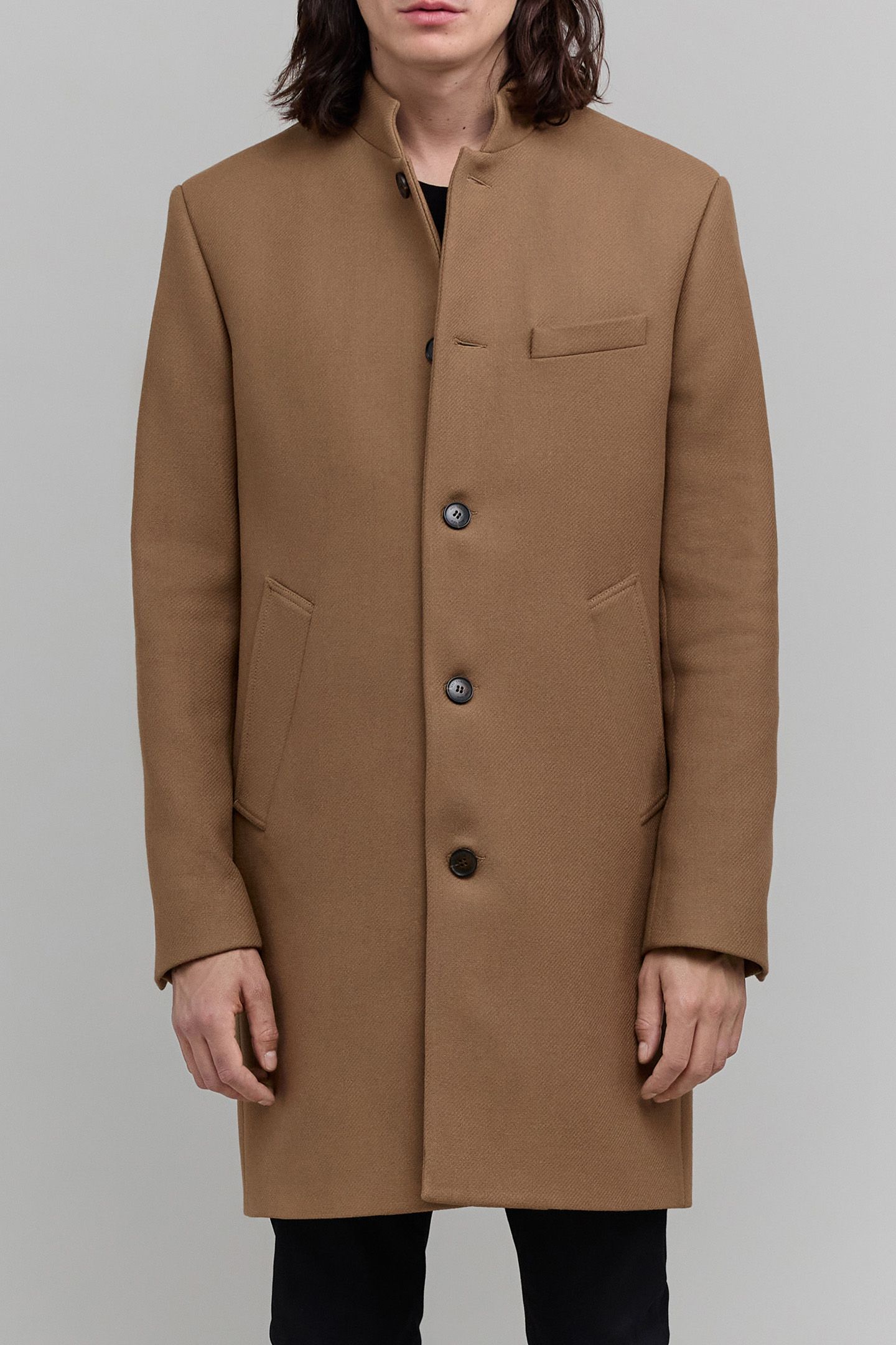 STRAIGHT BEIGE COAT WITH OFFICER'S COLLAR 1