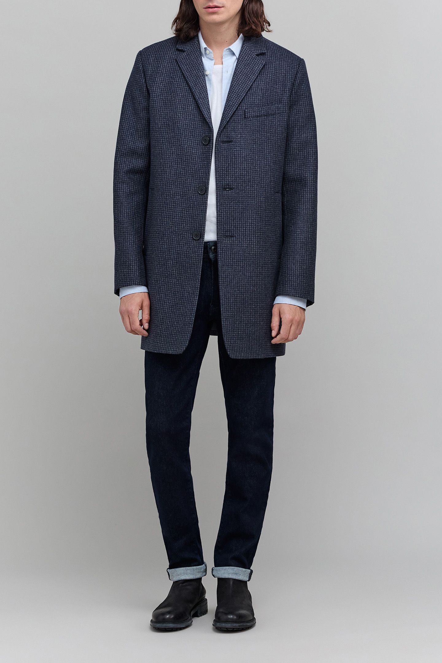 CHECK NAVY WOOL COAT 3