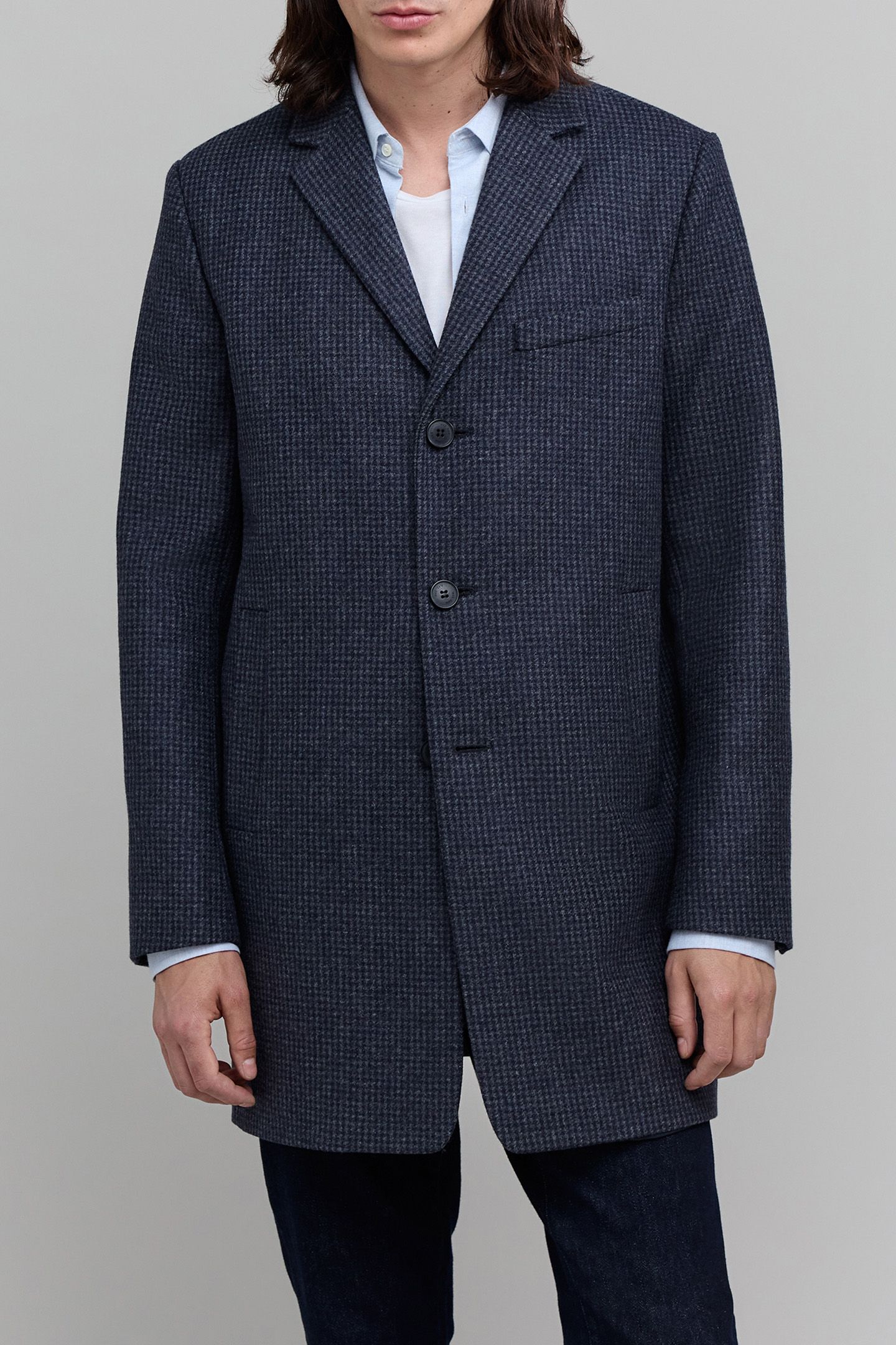 CHECK NAVY WOOL COAT 1