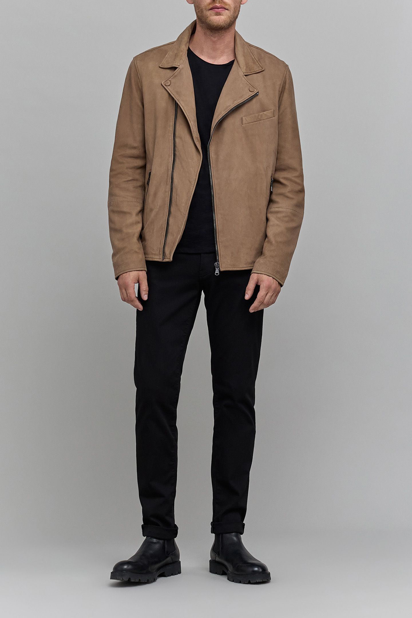 BEIGE LEATHER BIKER JACKET 3