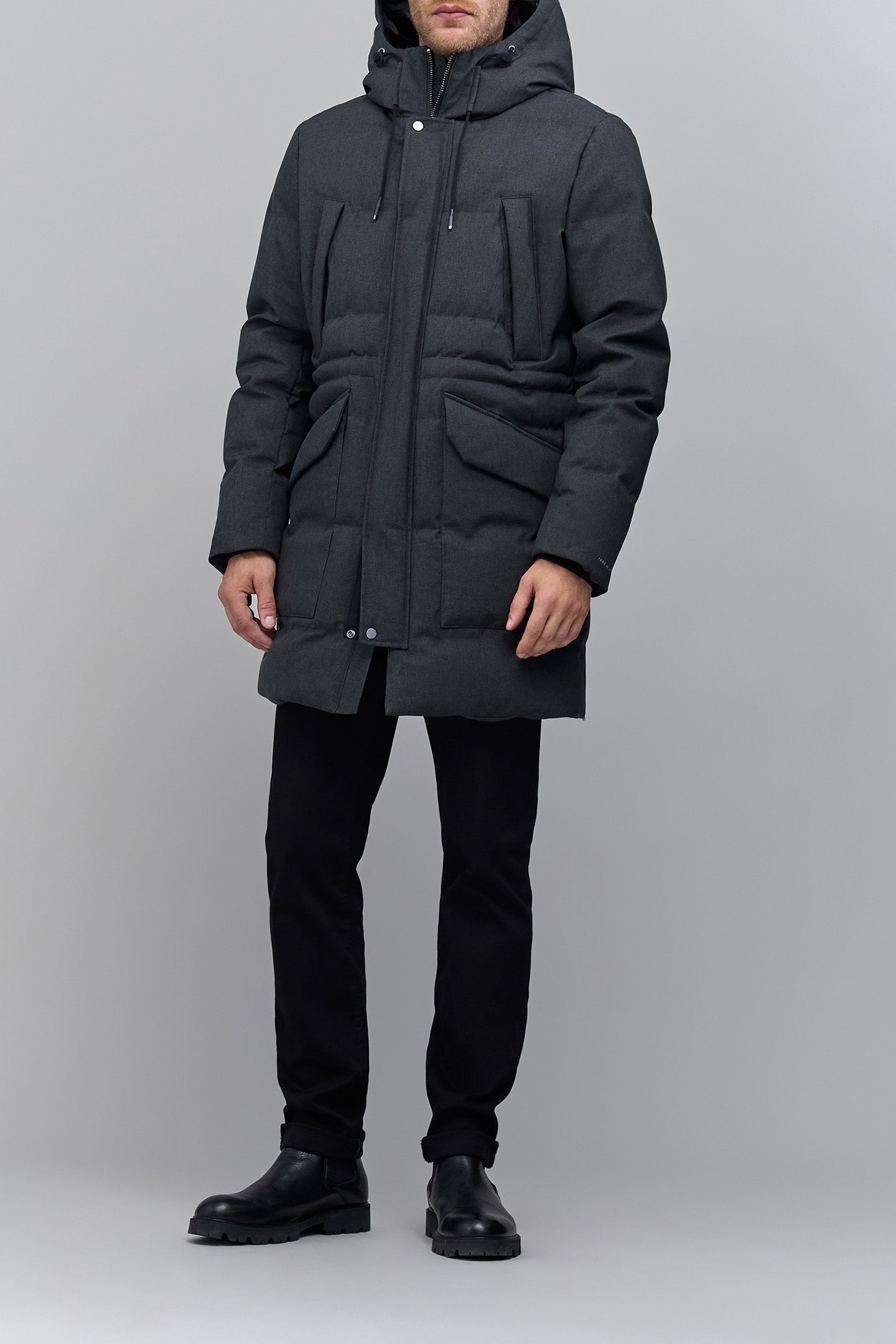 CHARCOAL RECYCLED POLYESTER LONG PADDED JACKET 3