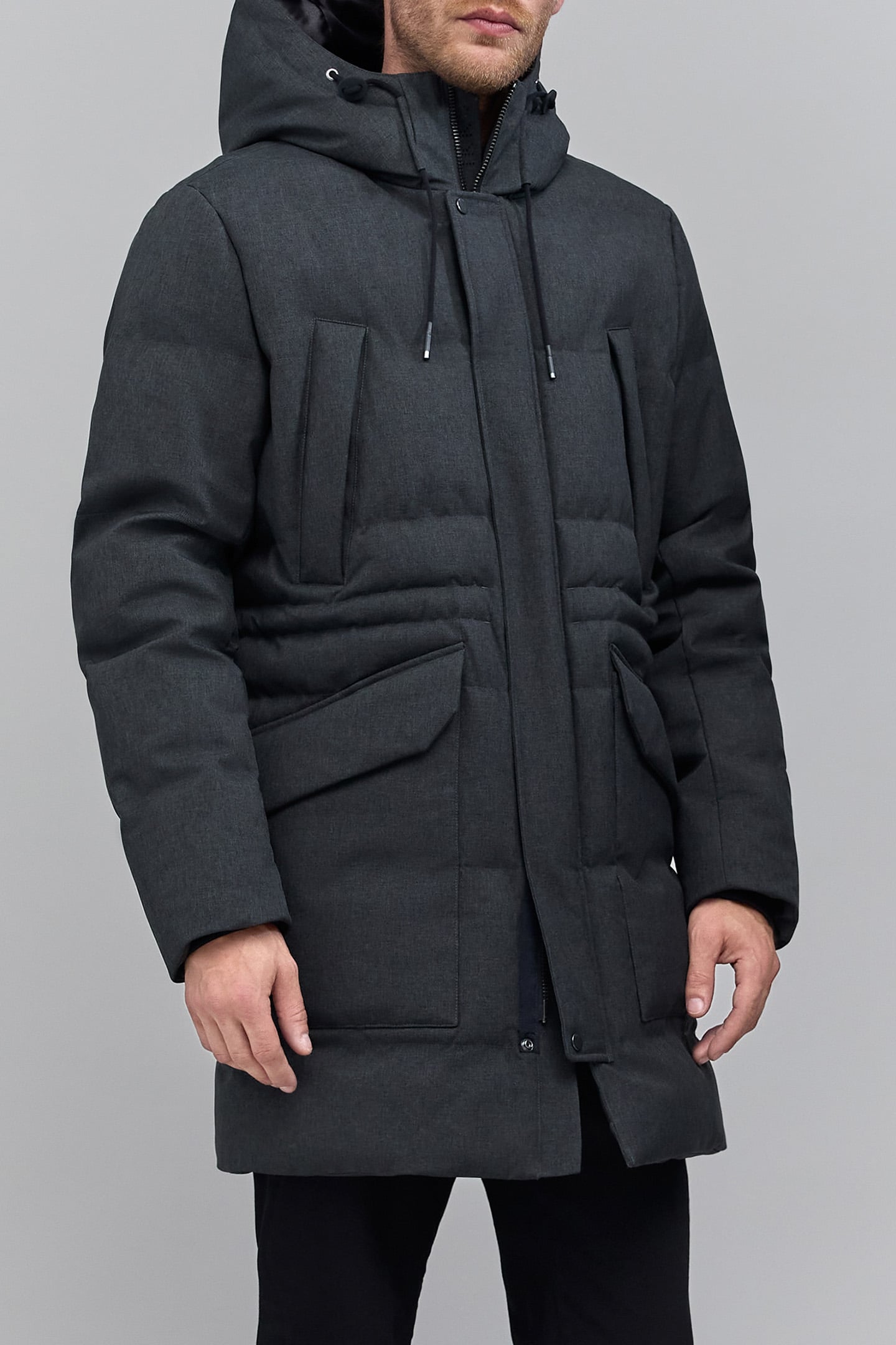 CHARCOAL RECYCLED POLYESTER LONG PADDED JACKET 4