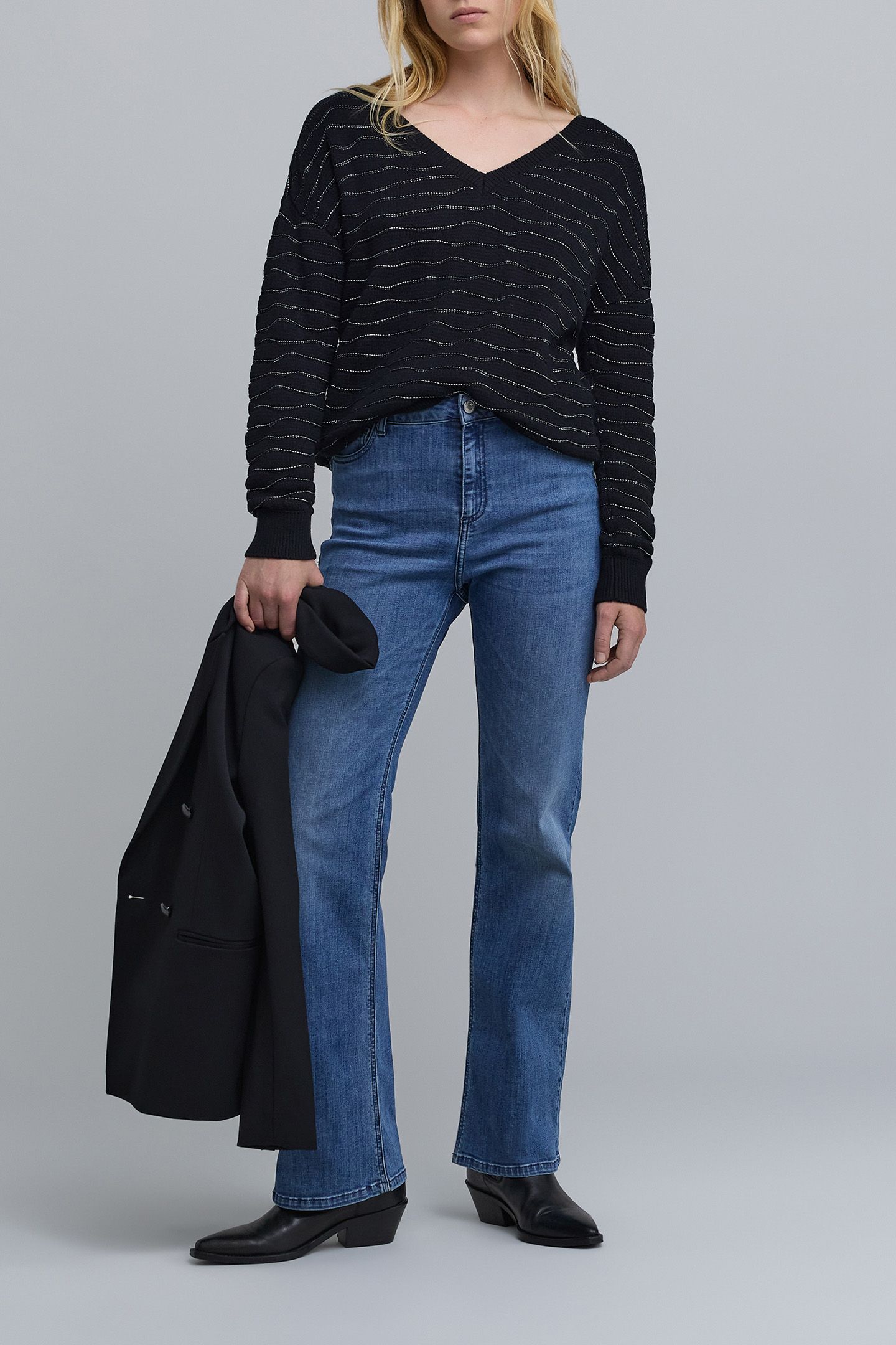 BLACK LUREX STRIPE KNIT SWEATER FRONT/BACK 3