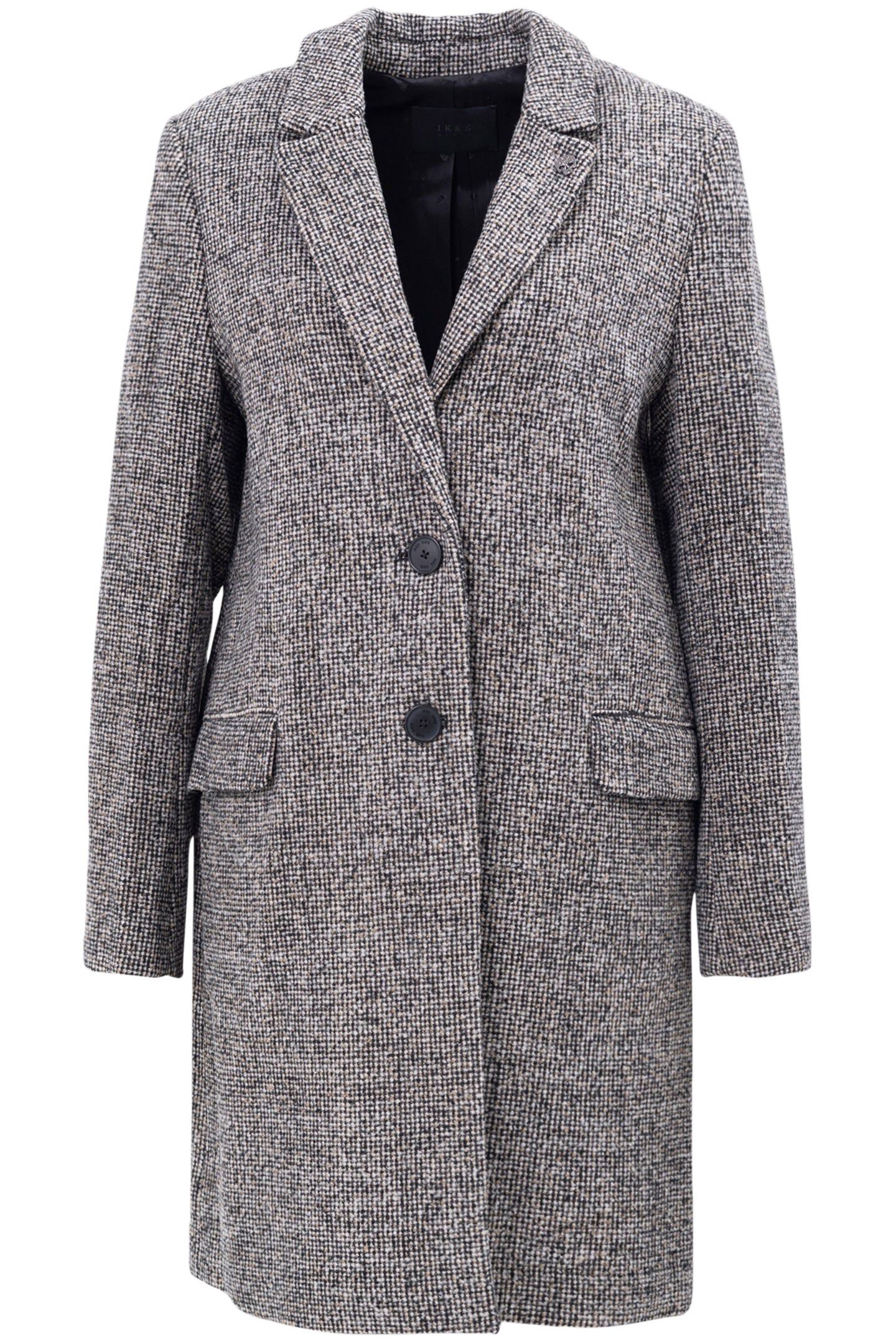 BLACK MID-LENGTH COAT IN MOTTLED WOOL EMBROIDERY 1