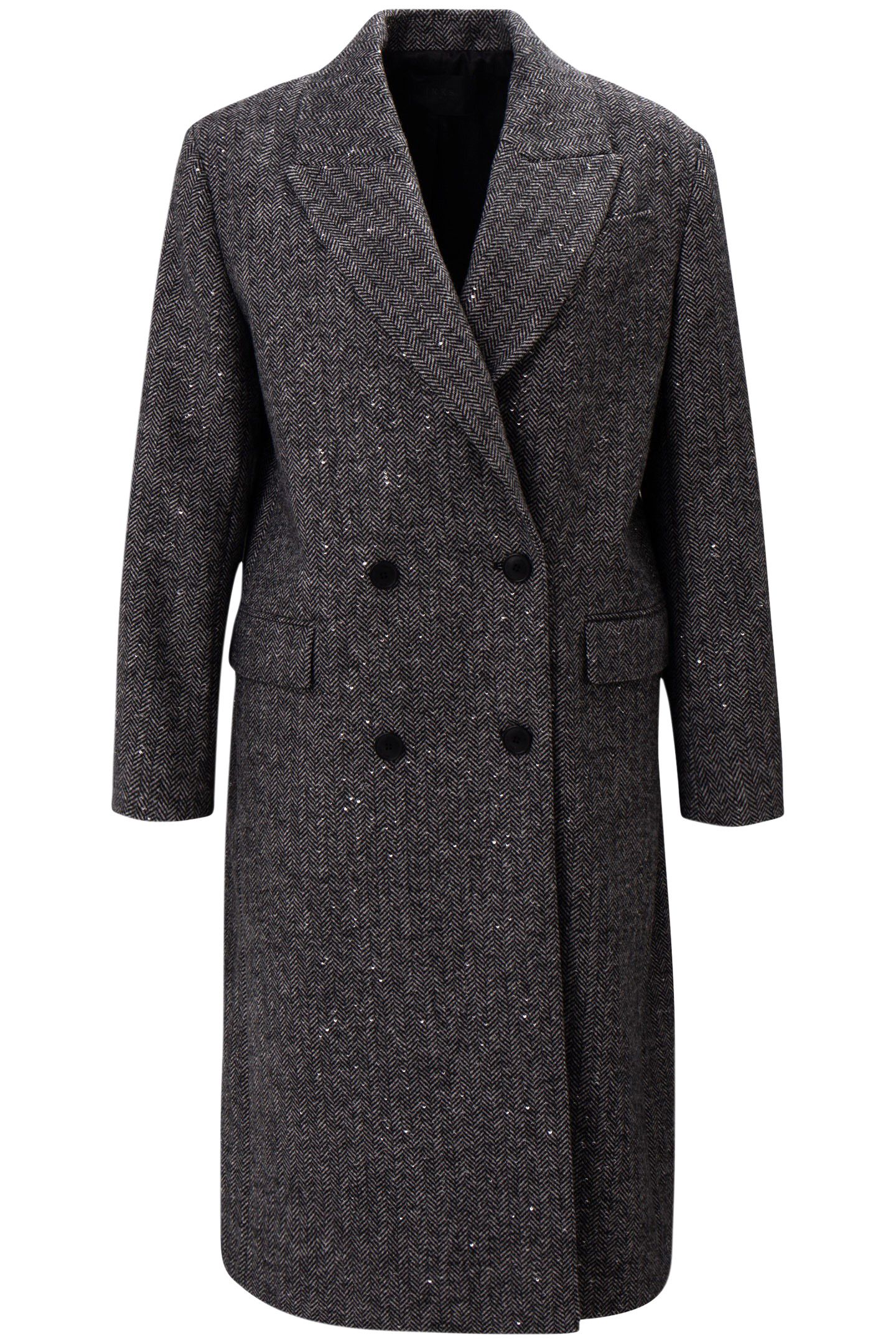 GREY HERRINGBONE COAT WITH SEQUIN EMBROIDERY 1