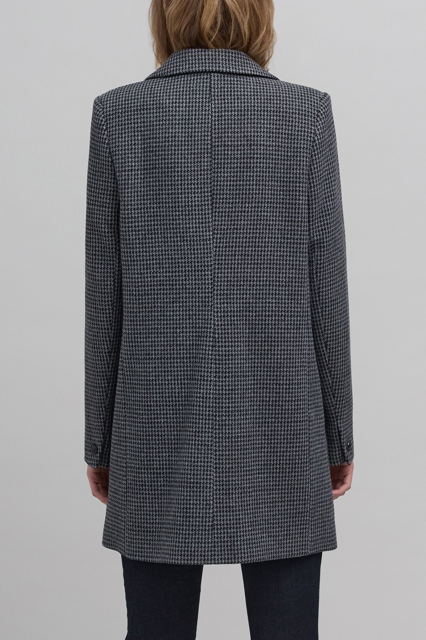 METALLIC HOUNDSTOOTH PATTERN BLACK STRAIGHT COAT 2