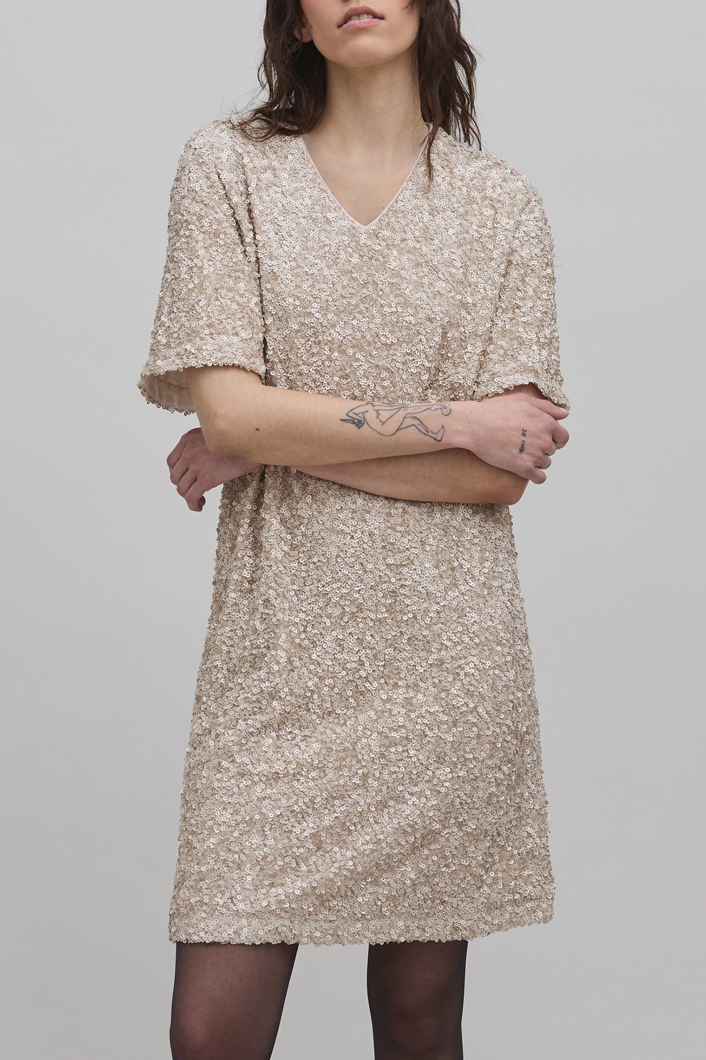 SEQUIN-EMBROIDERED CHAMPAGNE DRESS FOR WOMEN 1