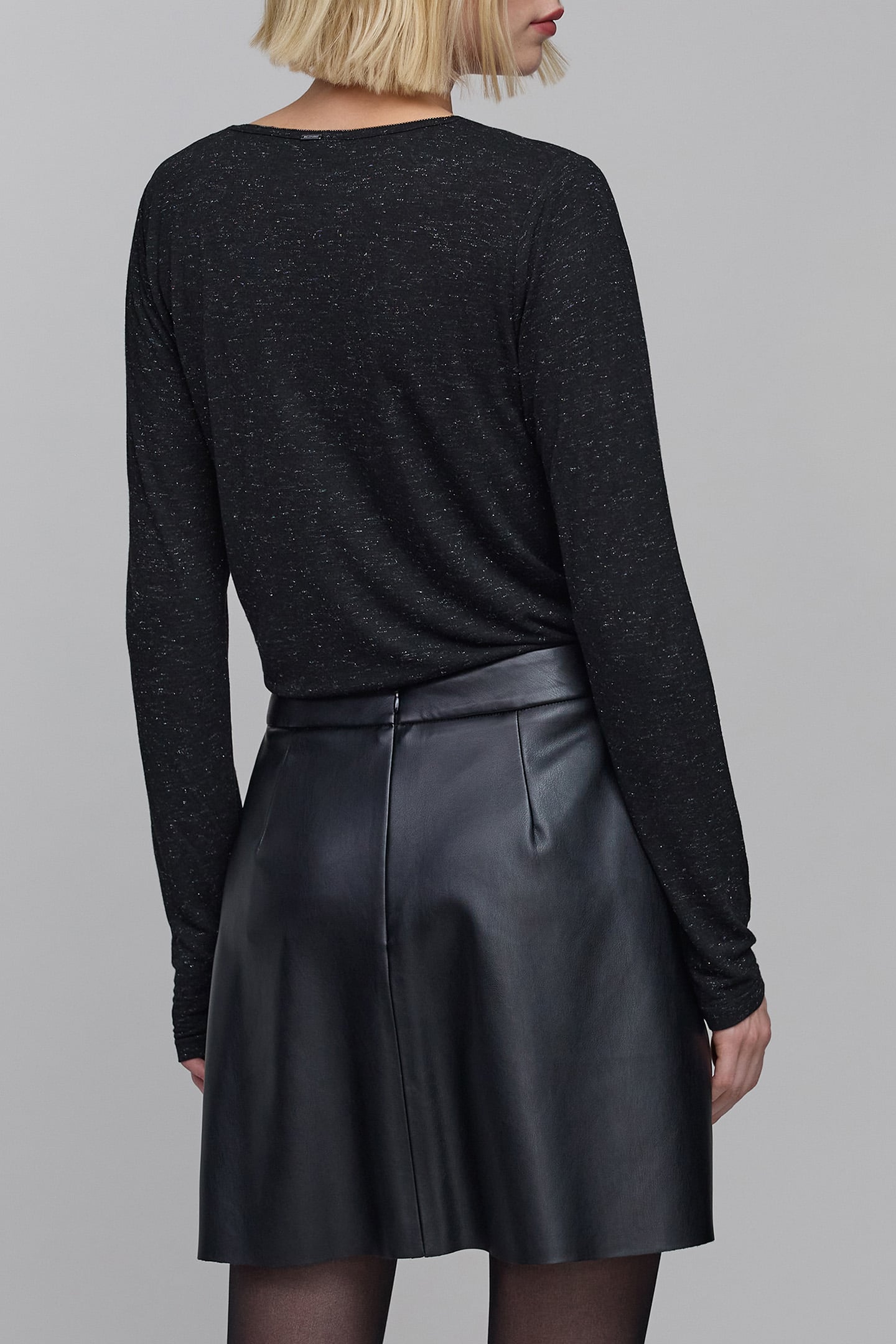 BLACK KNIT TEE WITH LUREX JEWEL COLLAR 2