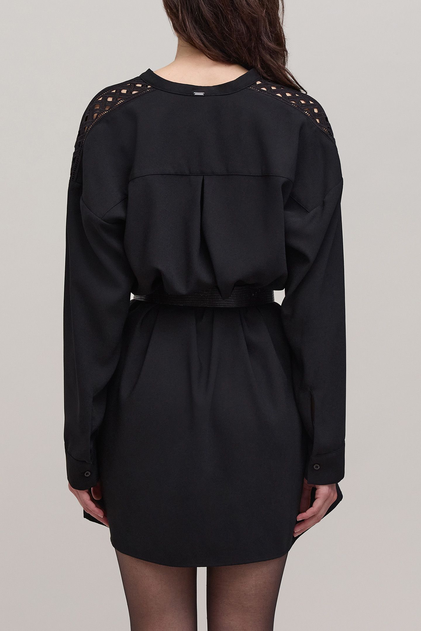BLACK DRESS WITH LACE GUIPURE SLEEVES 2