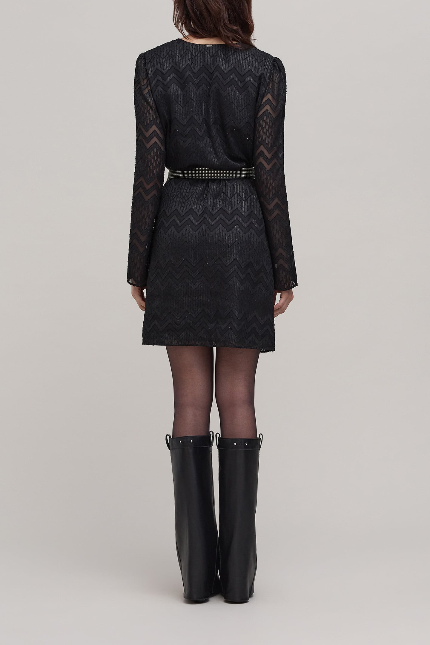 BLACK HERRINGBONE JACQUARD VOILE DRESS 4