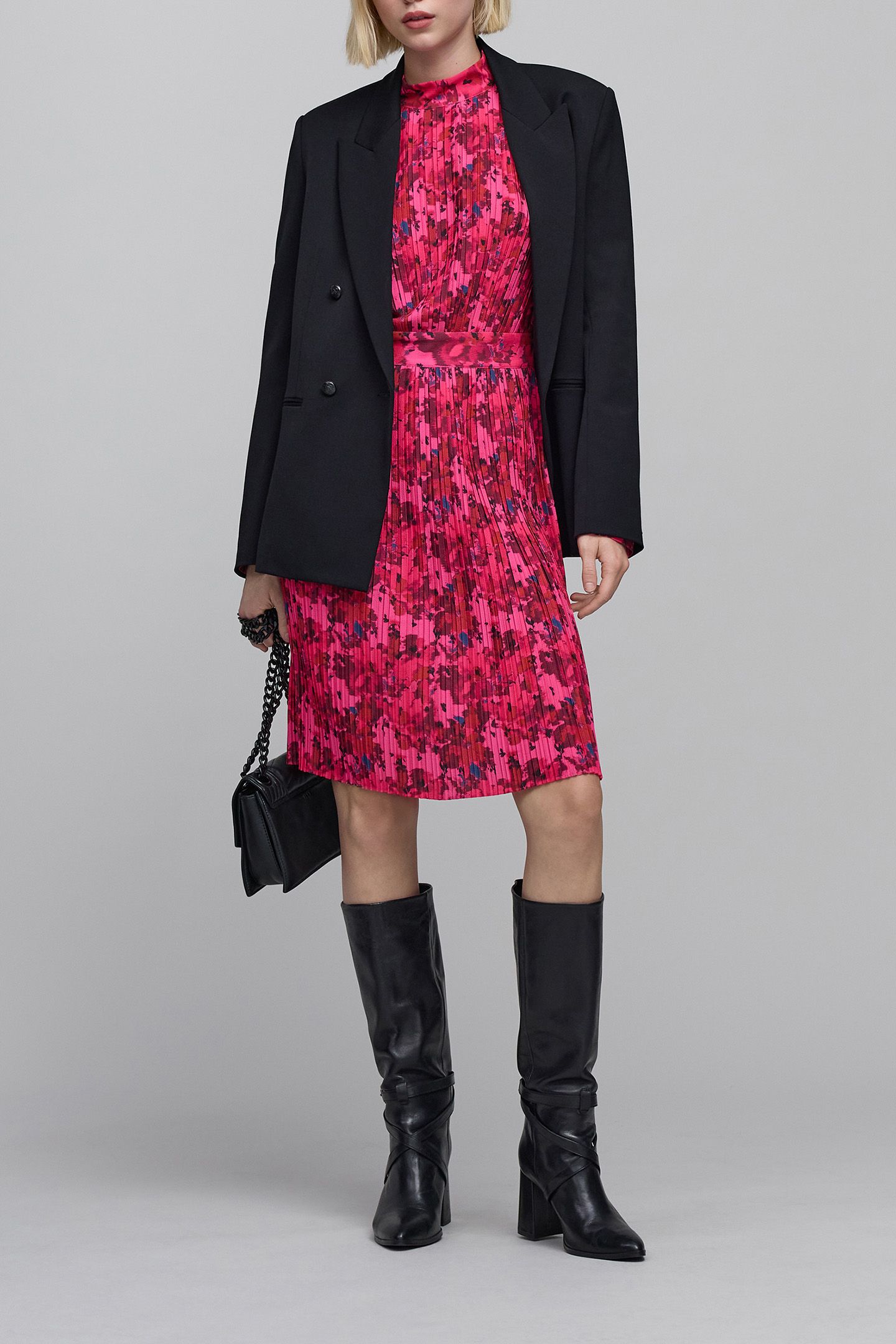 PINK PLEATED ORIGAMI FLOWER PRINT DRESS 4