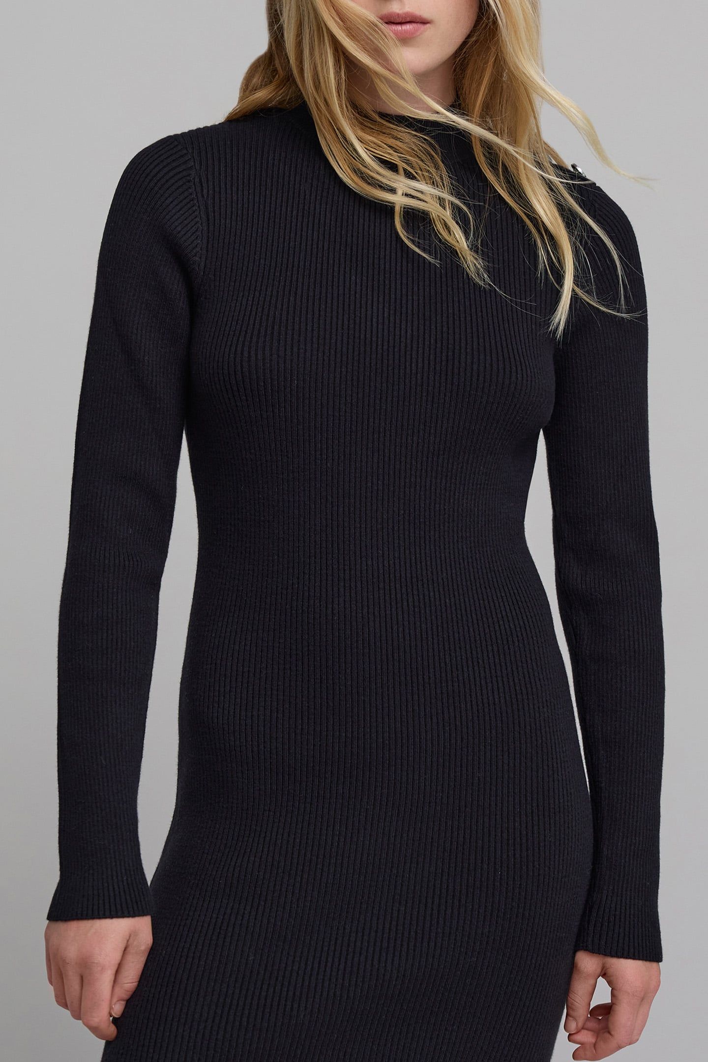LONG BLACK RIBBED KNIT TUBE DRESS 3