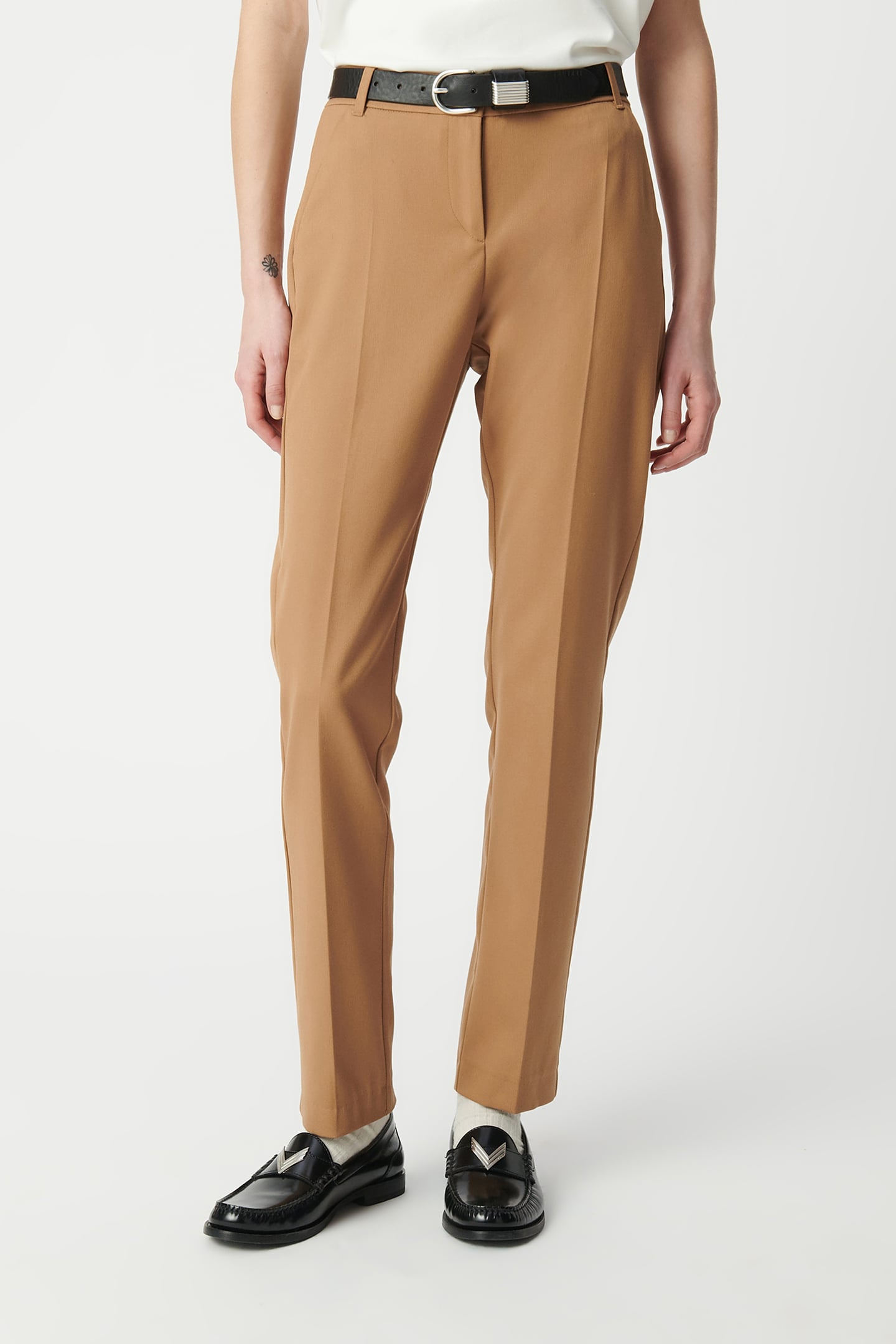 METALLIC-COATED CAMEL STRAIGHT-LEG PANTS 1