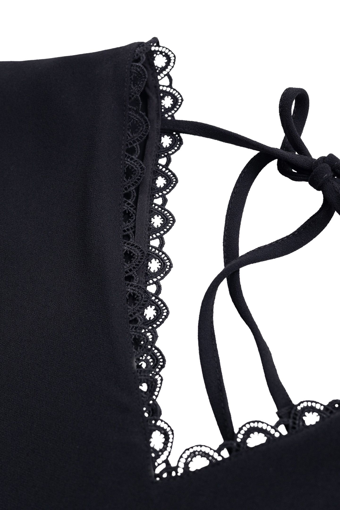 BLACK DRESS WITH V-NECK LACE MOTIF ON FRONT AND BACK 7