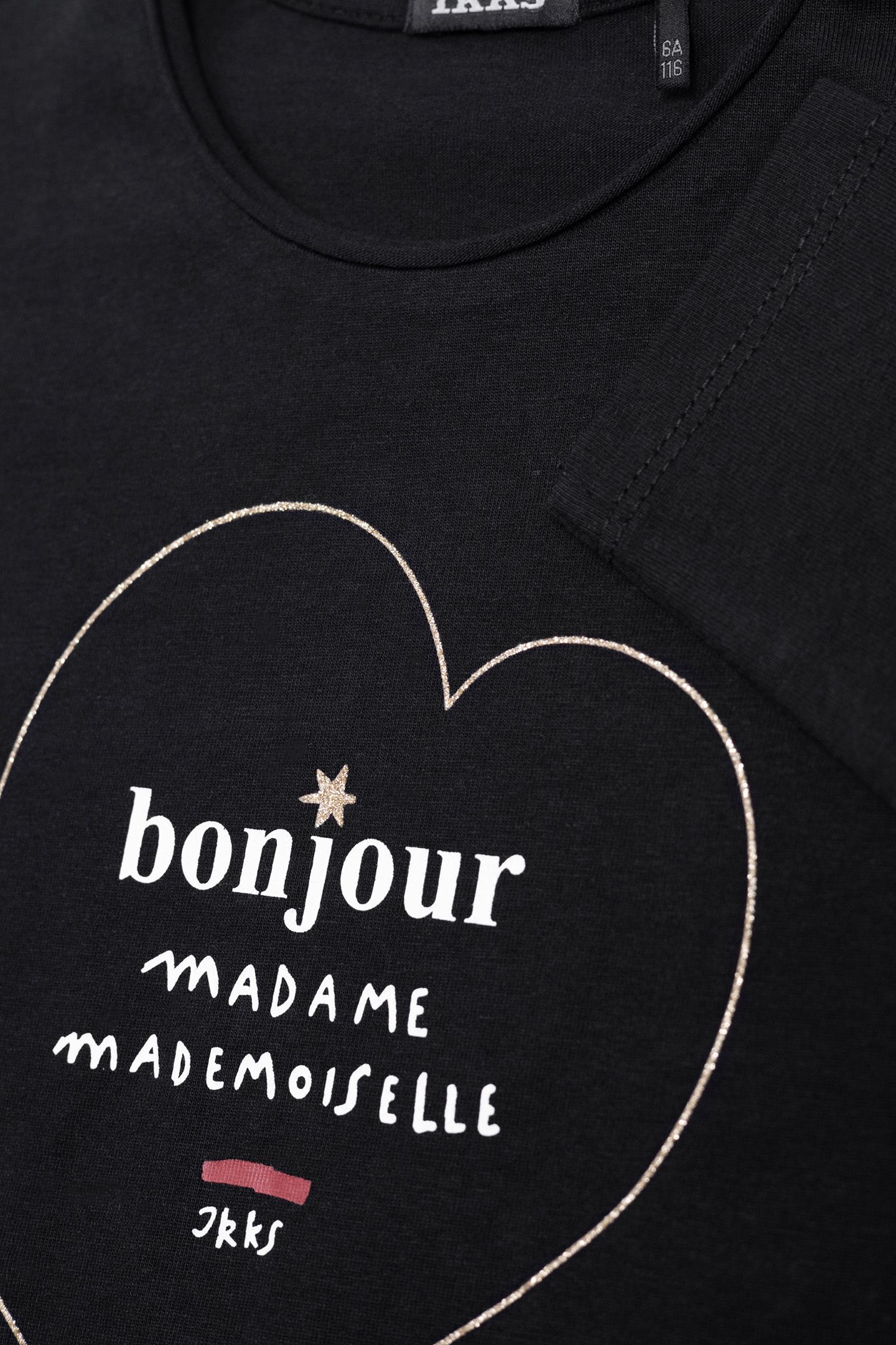 BLACK T-SHIRT ORGANIC COTTON GOLD HEART AND MESSAGE GIRL 4
