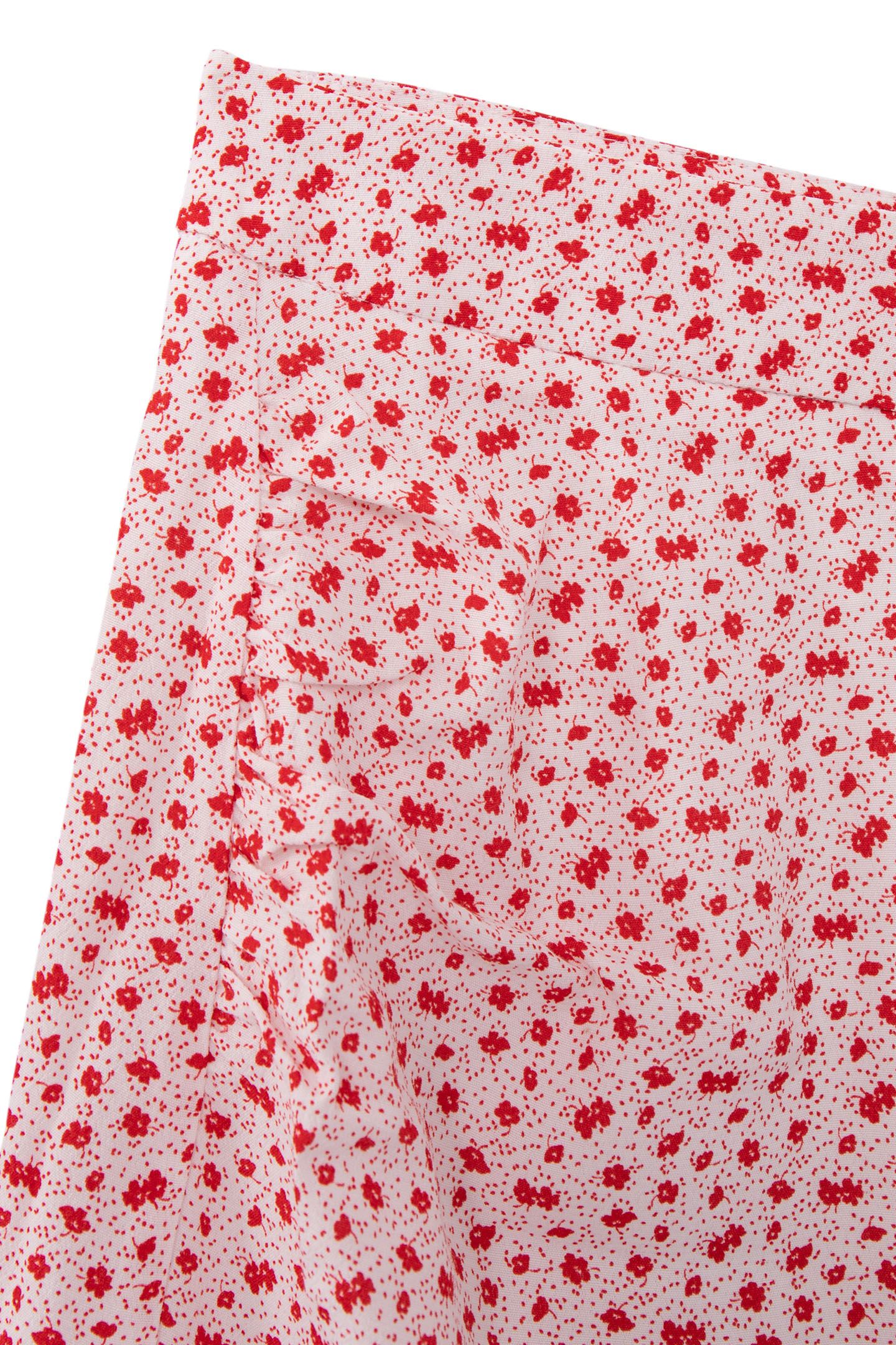 SHORT ECRU SKIRT LENZING™ ECOVERO™ RED FLOWERS GIRL 3