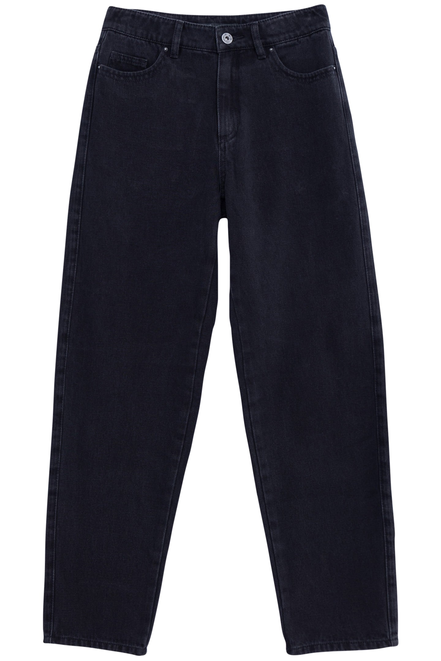 GIRL'S BLACK WATERLESS GAUCHO JEANS, WHITE TOPSTITCHING 1