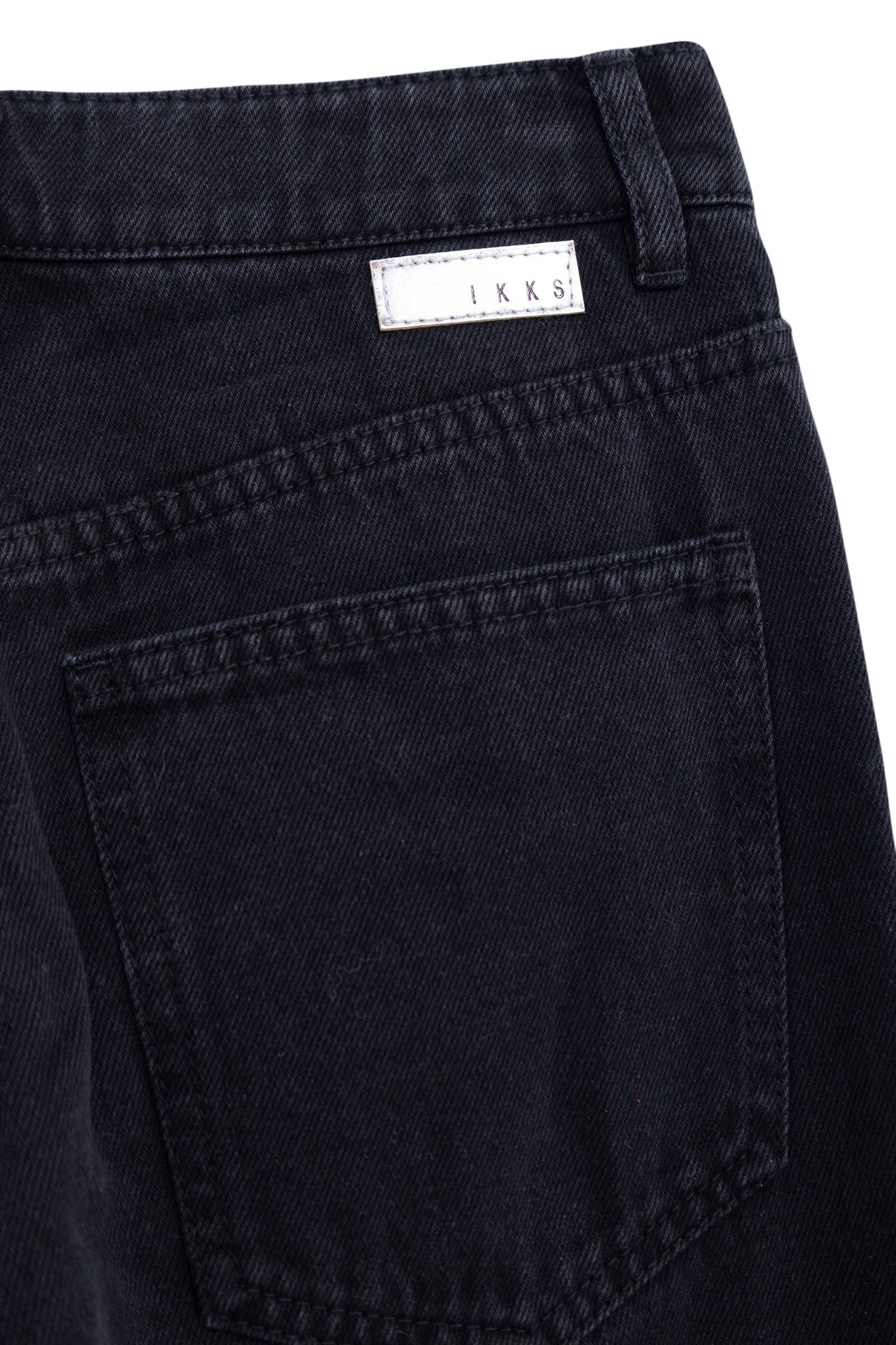 GIRL'S BLACK WATERLESS GAUCHO JEANS, WHITE TOPSTITCHING 4