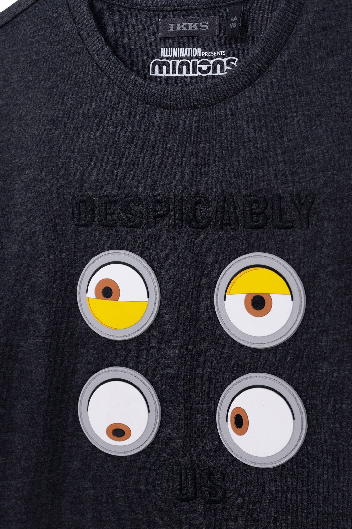 GREY ORGANIC COTTON T-SHIRT WITH 4 MINIONS BOY EYE BADGES 5