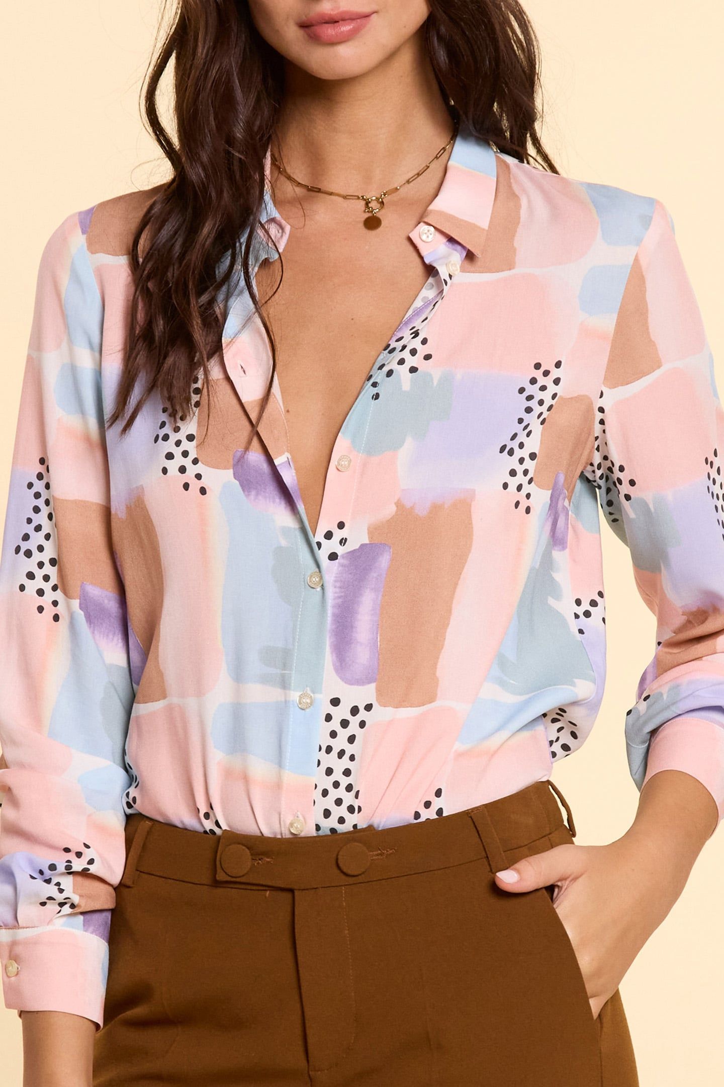 ECRU SHIRT WITH WATERCOLOUR PRINT 4