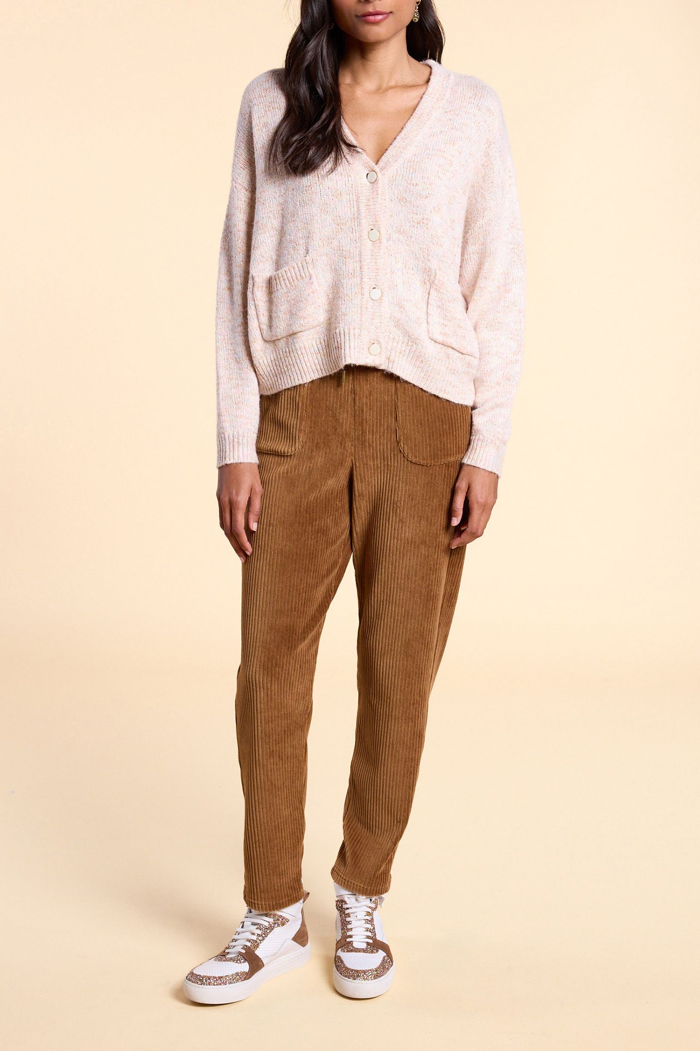 ECRU MOTTLED PASTEL KNITTED CARDIGAN 1