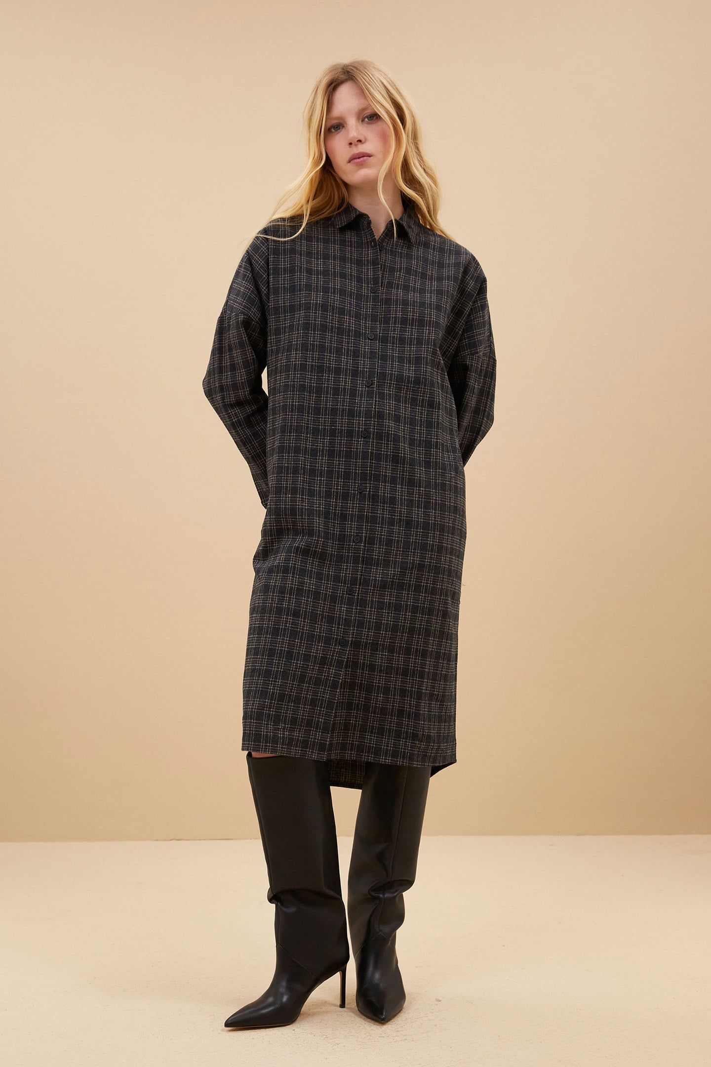 SMALL CHECK DRESS CARAMEL 5