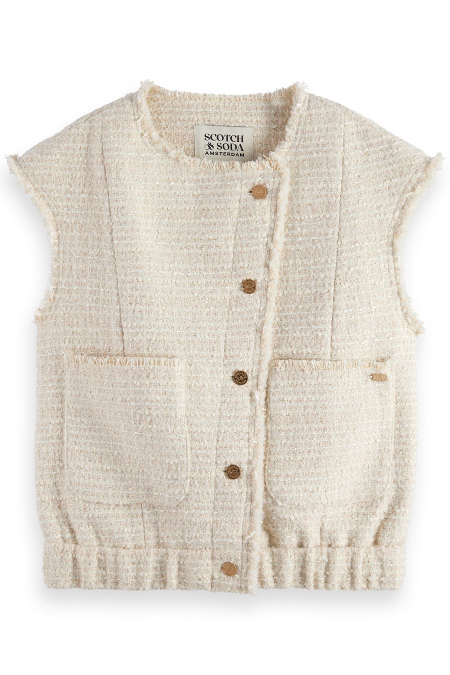 BOUCLE TWEED COLLARLESS GILET SOFT ICE MELANGE 4