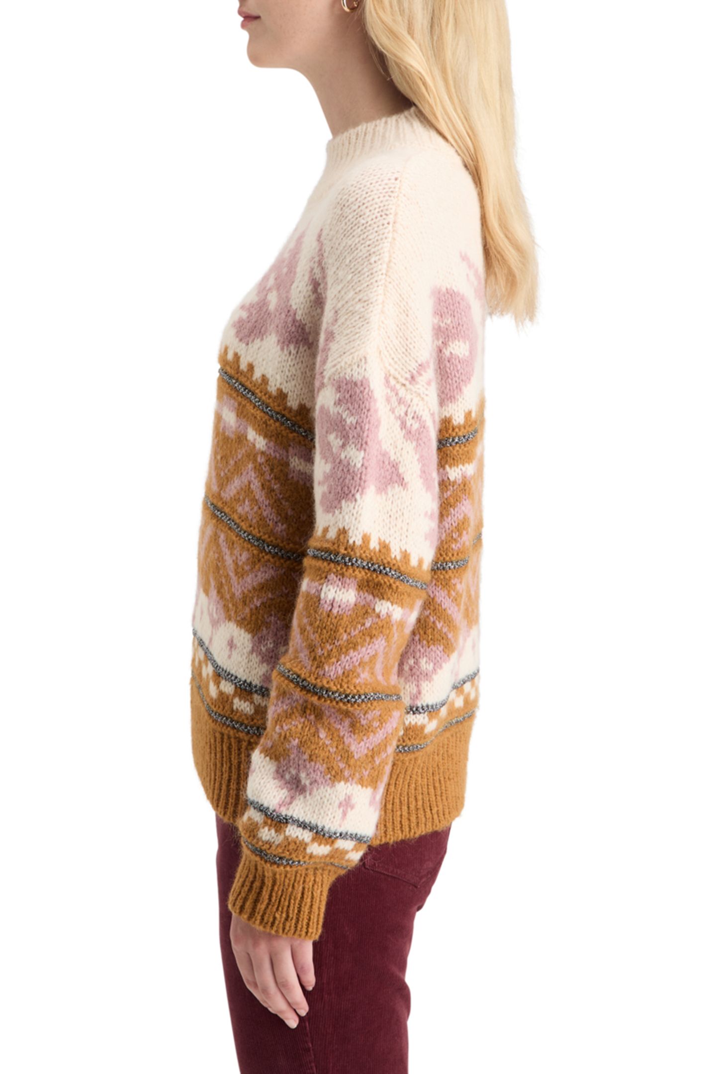 METALLIC FAIR ISLE PULLOVER TOBACCO 6