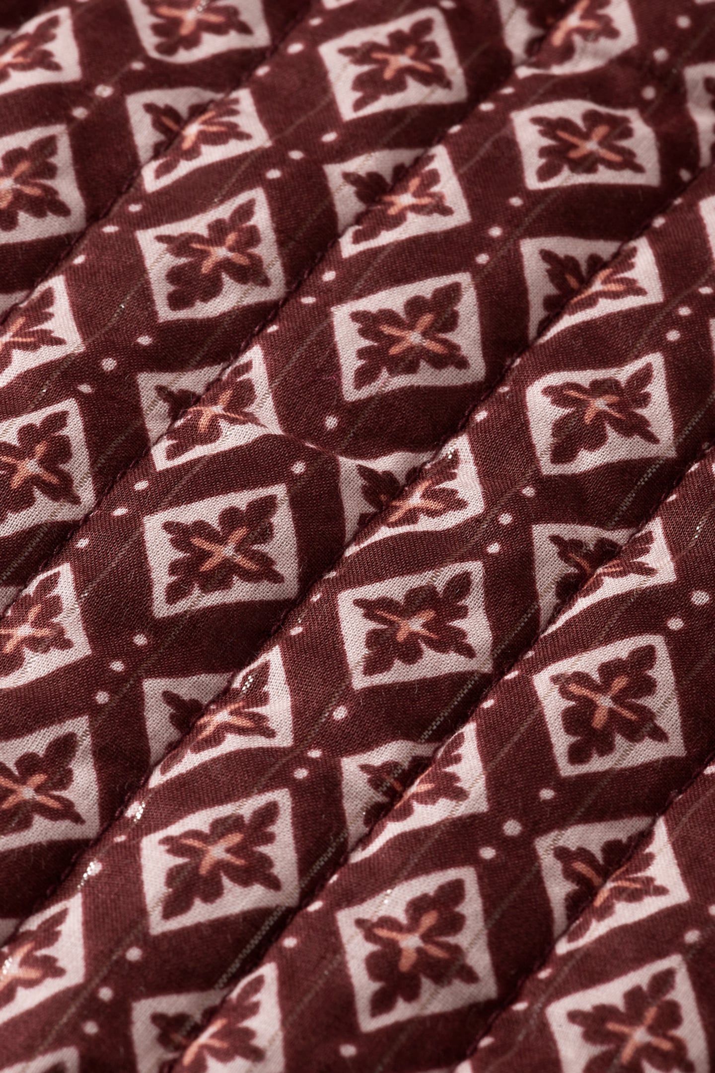 REVERSIBLE BLOCKPRINT LINER JACKET GEO FLOWER BORDEAUX 9
