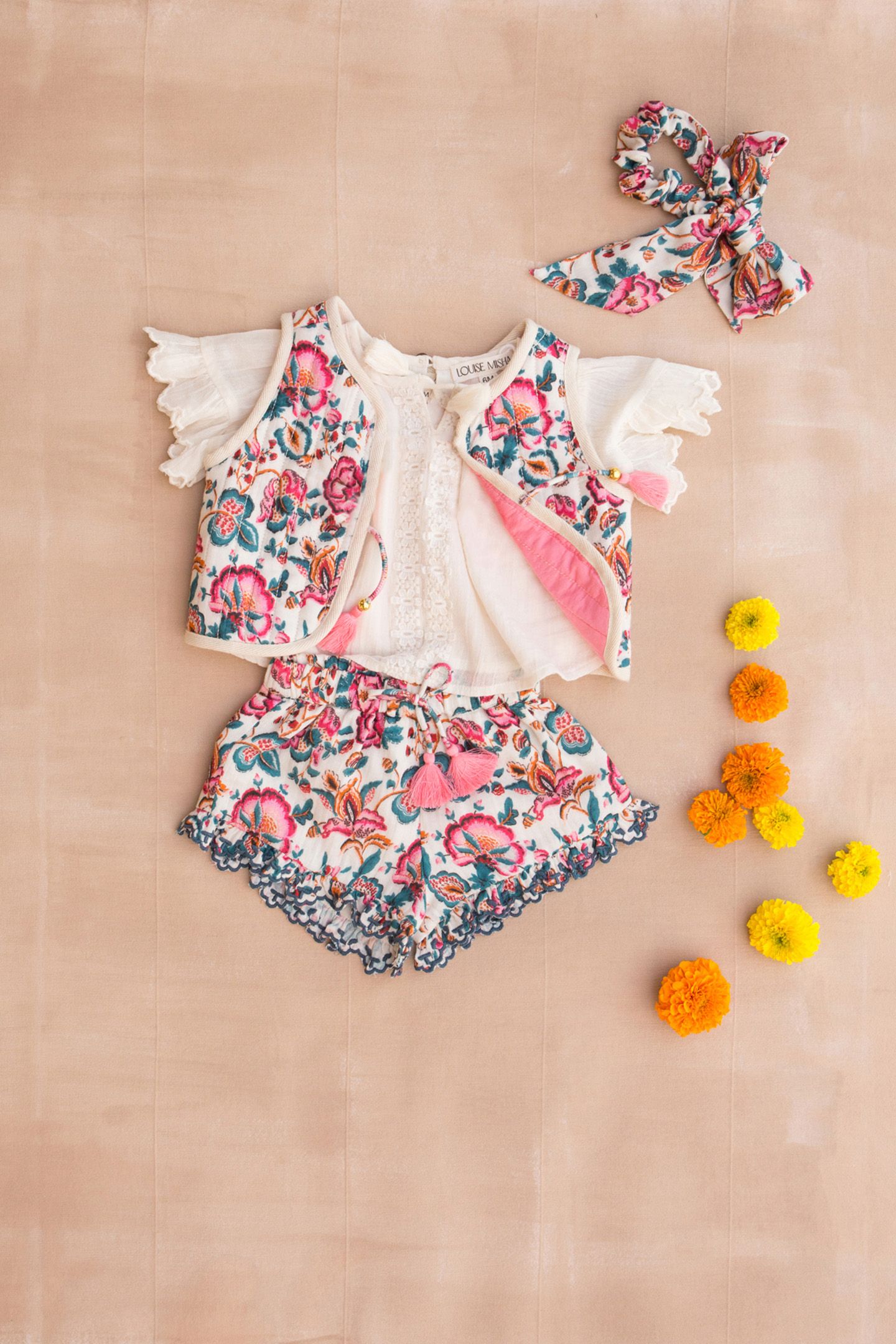 SHORTS VALLALOID CREAM INDIAN FLOWERS 6