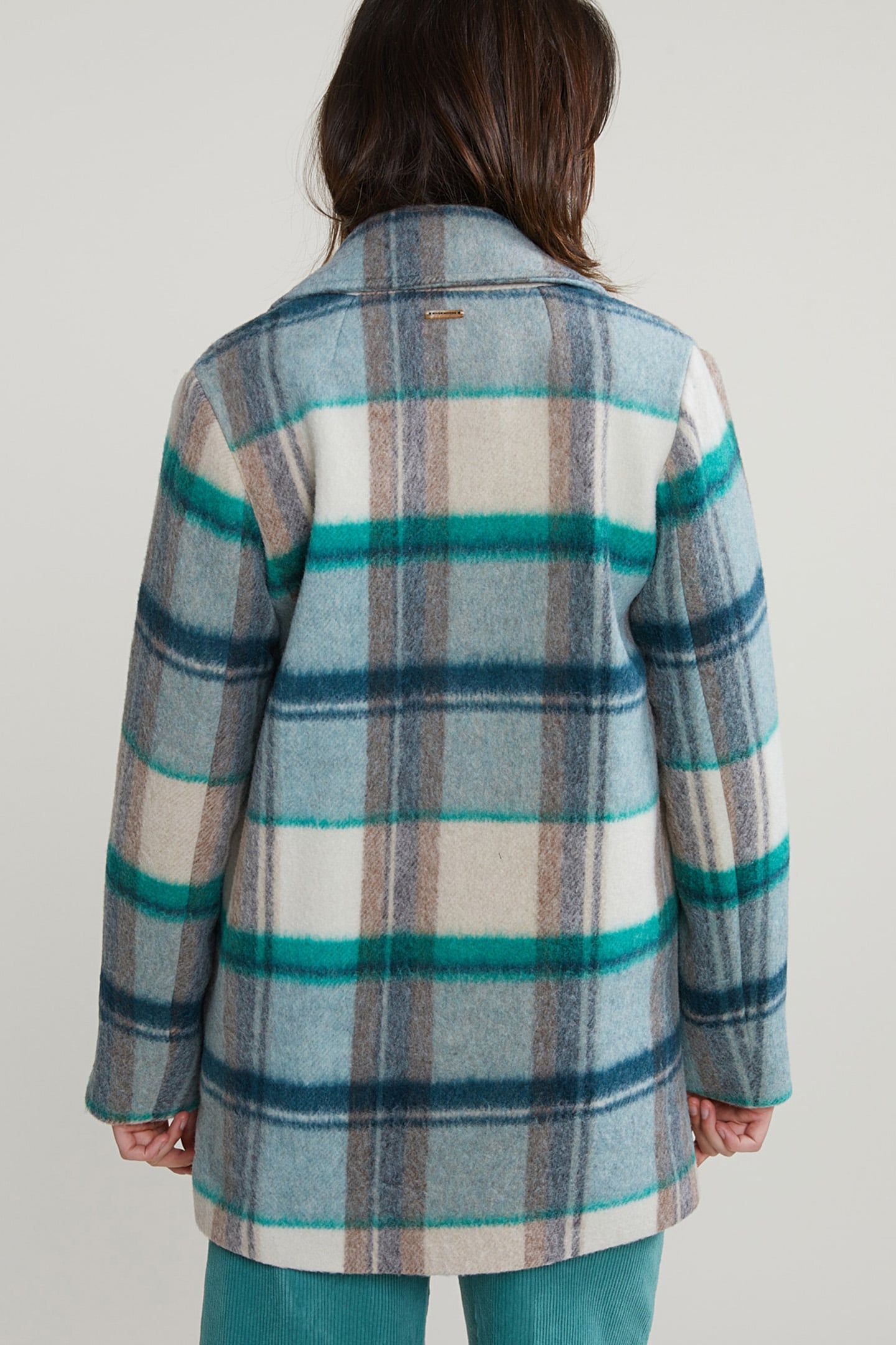 GREEN/BEIGE CHECKED BUTTTONED COAT 2