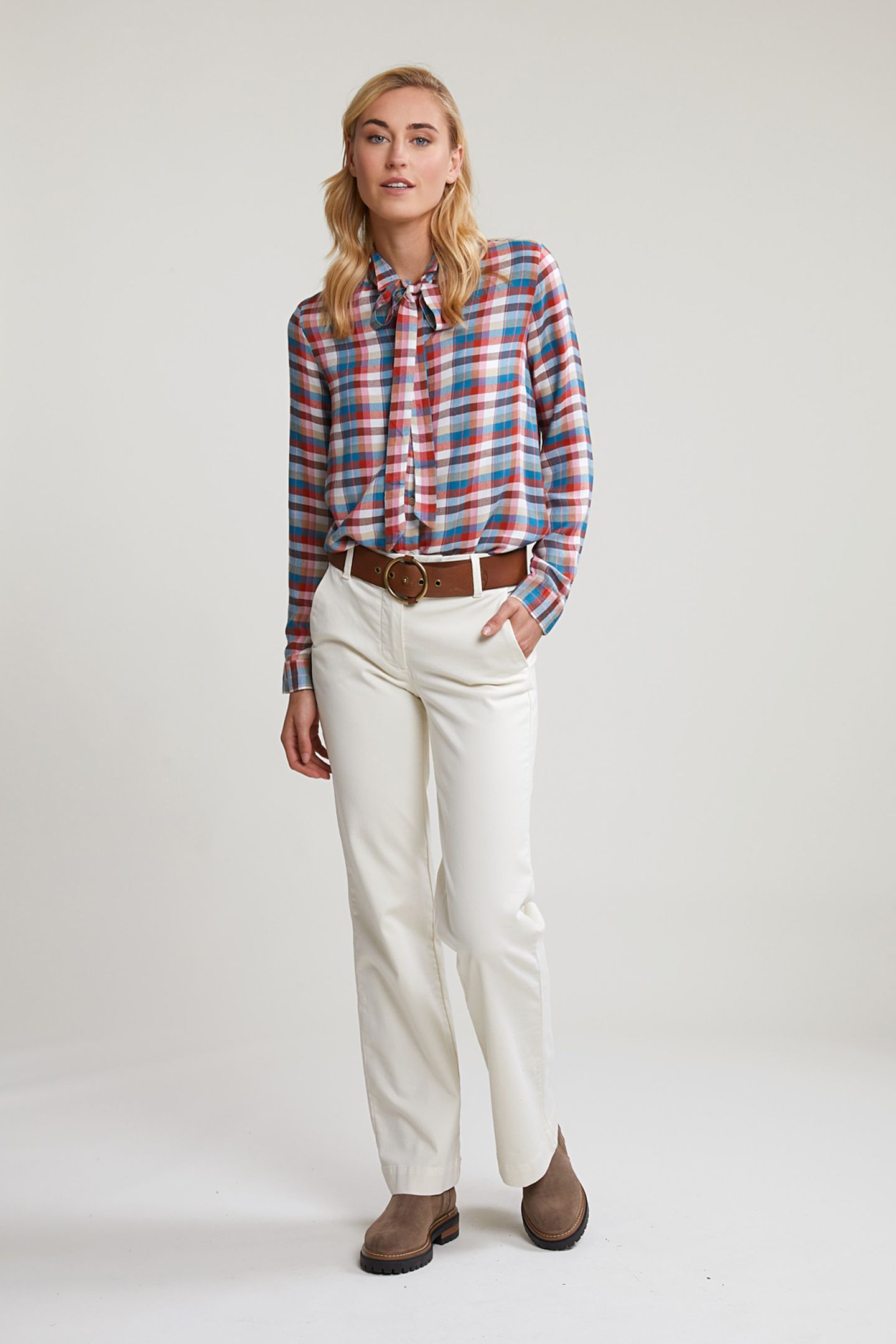 MULTI CHECKED BLOUSE FANCY COLLAR 3