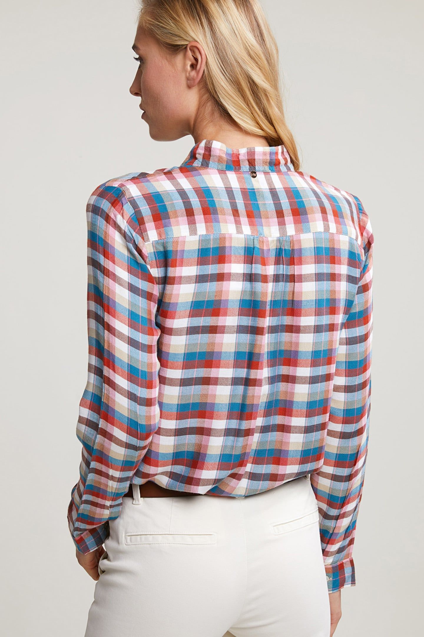 MULTI CHECKED BLOUSE FANCY COLLAR 2