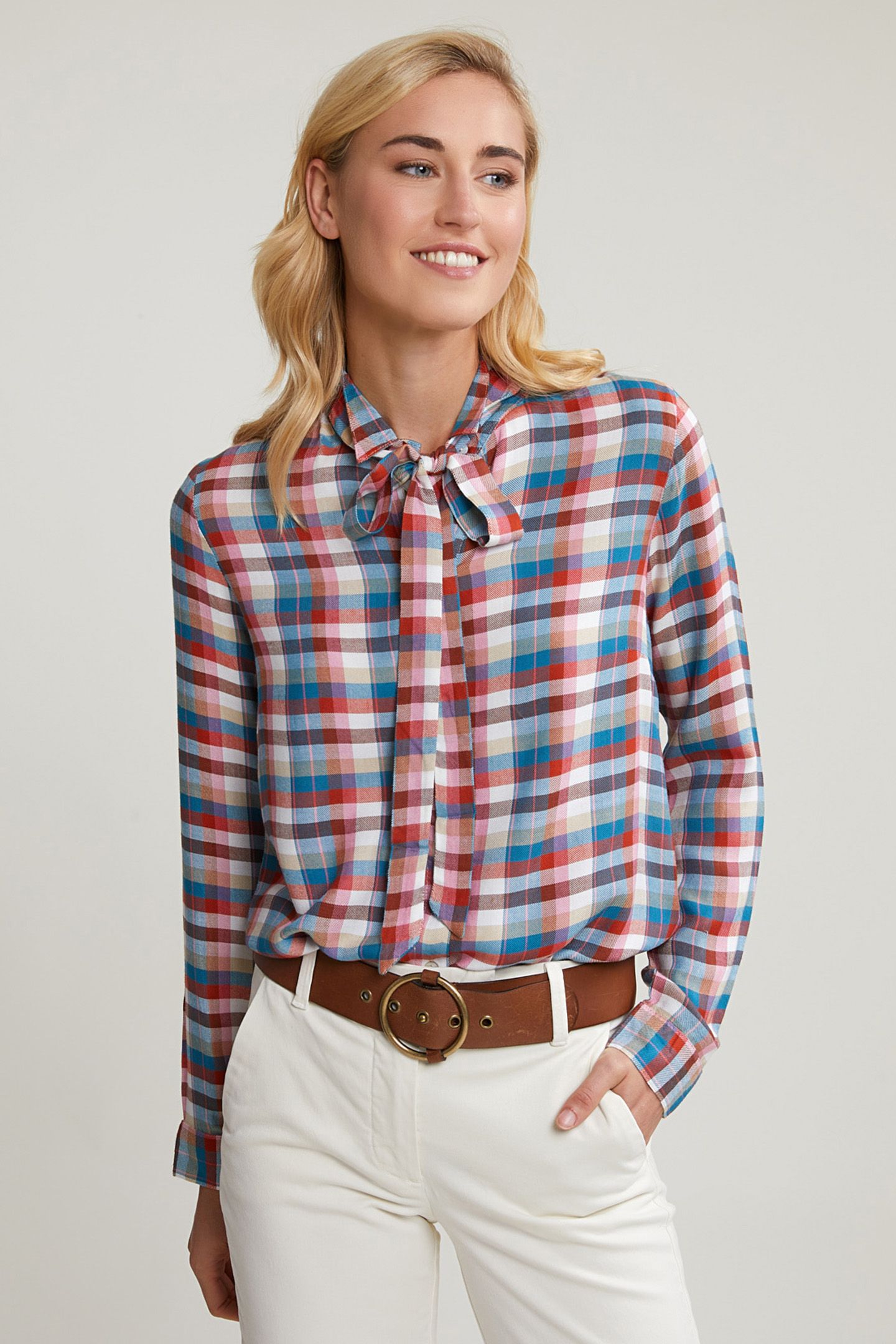MULTI CHECKED BLOUSE FANCY COLLAR 1