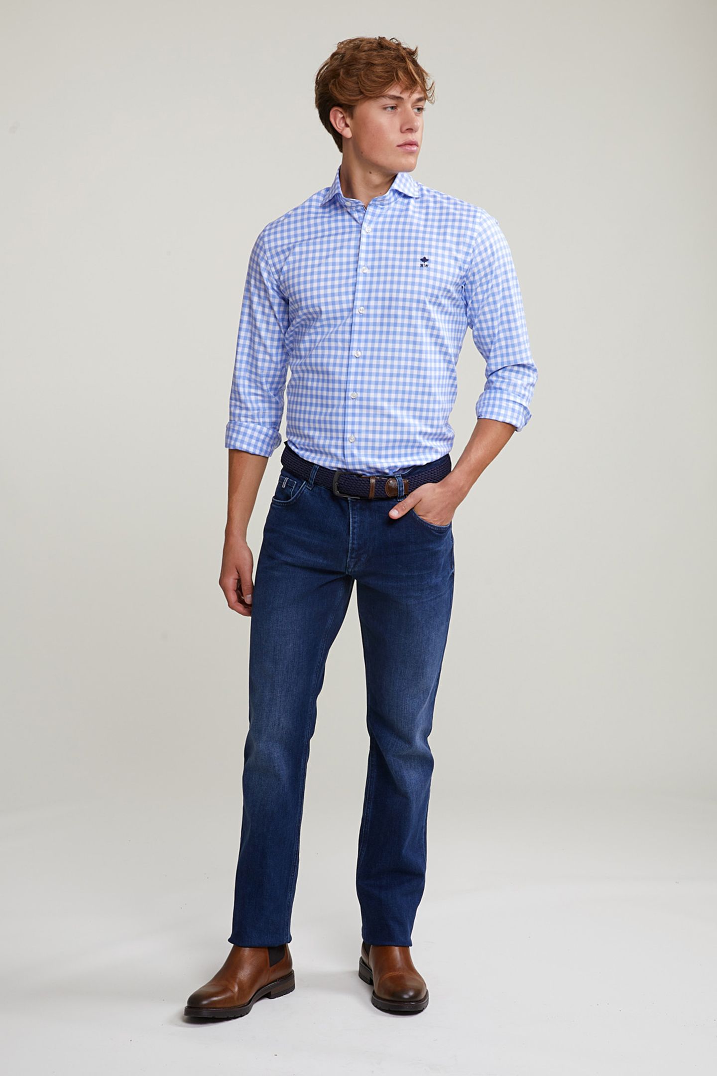 CUSTOM FIT CHECKED SHIRT BLUE/WHITE 3
