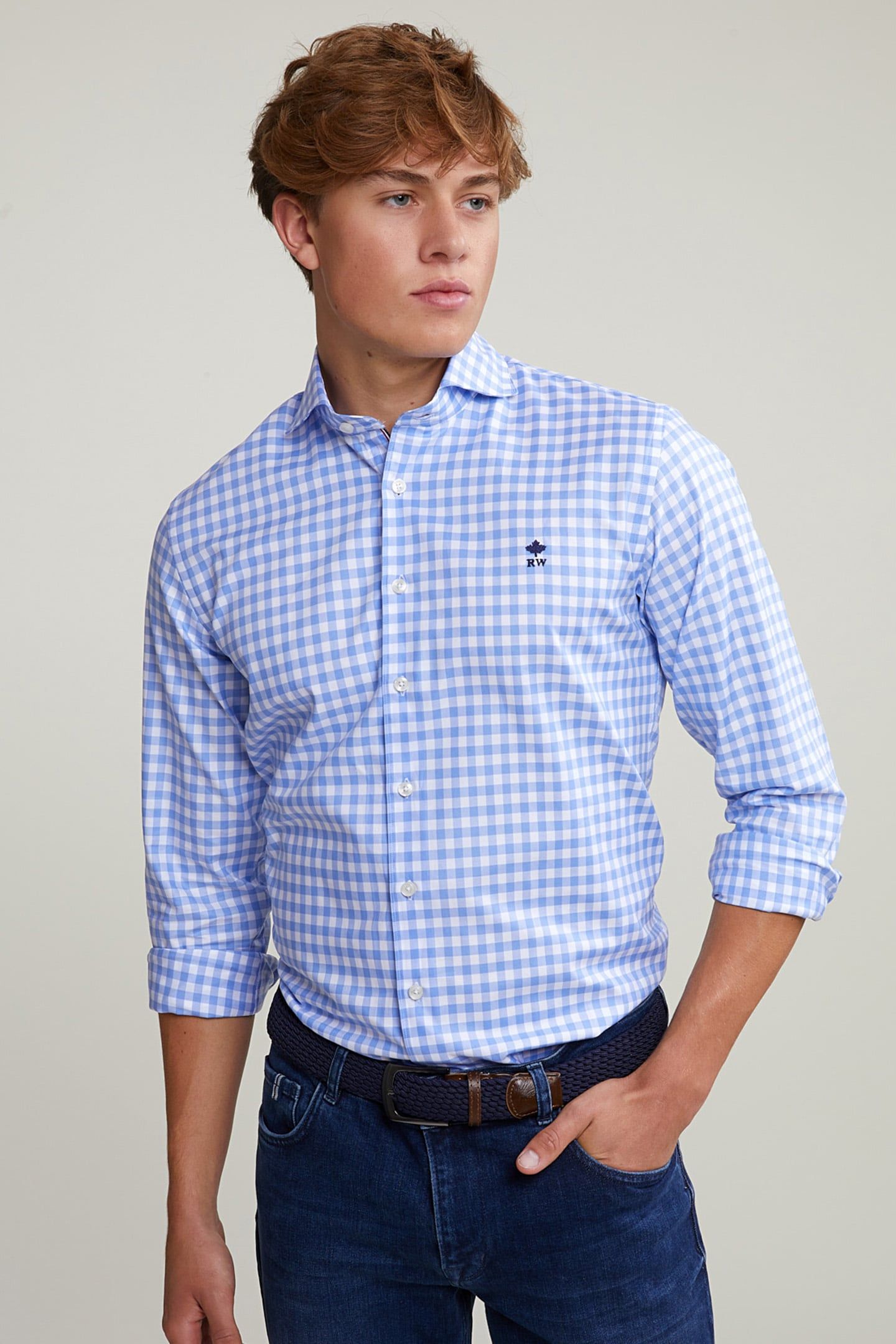CUSTOM FIT CHECKED SHIRT BLUE/WHITE 1