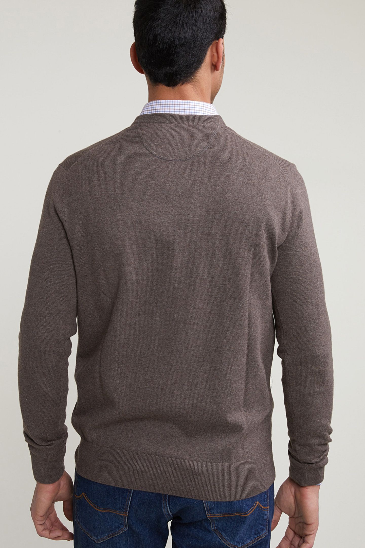 NORMAL FIT BASIC COTTON V-NECK SWEATER CROISSANT MIX 2