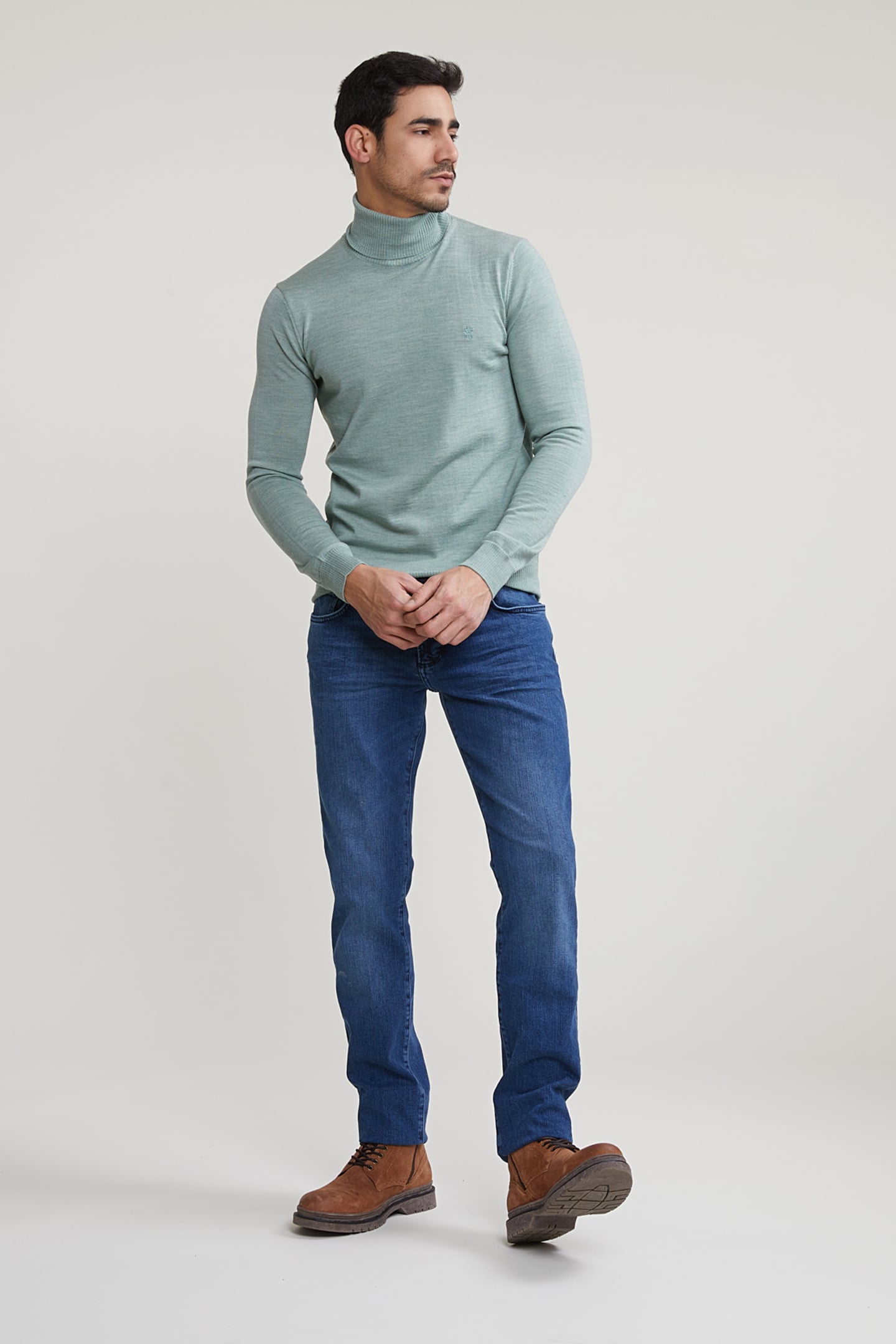 SLIM FIT BASIC MERINO ROLL NECK SWEATER CAPE GREEN MIX 3