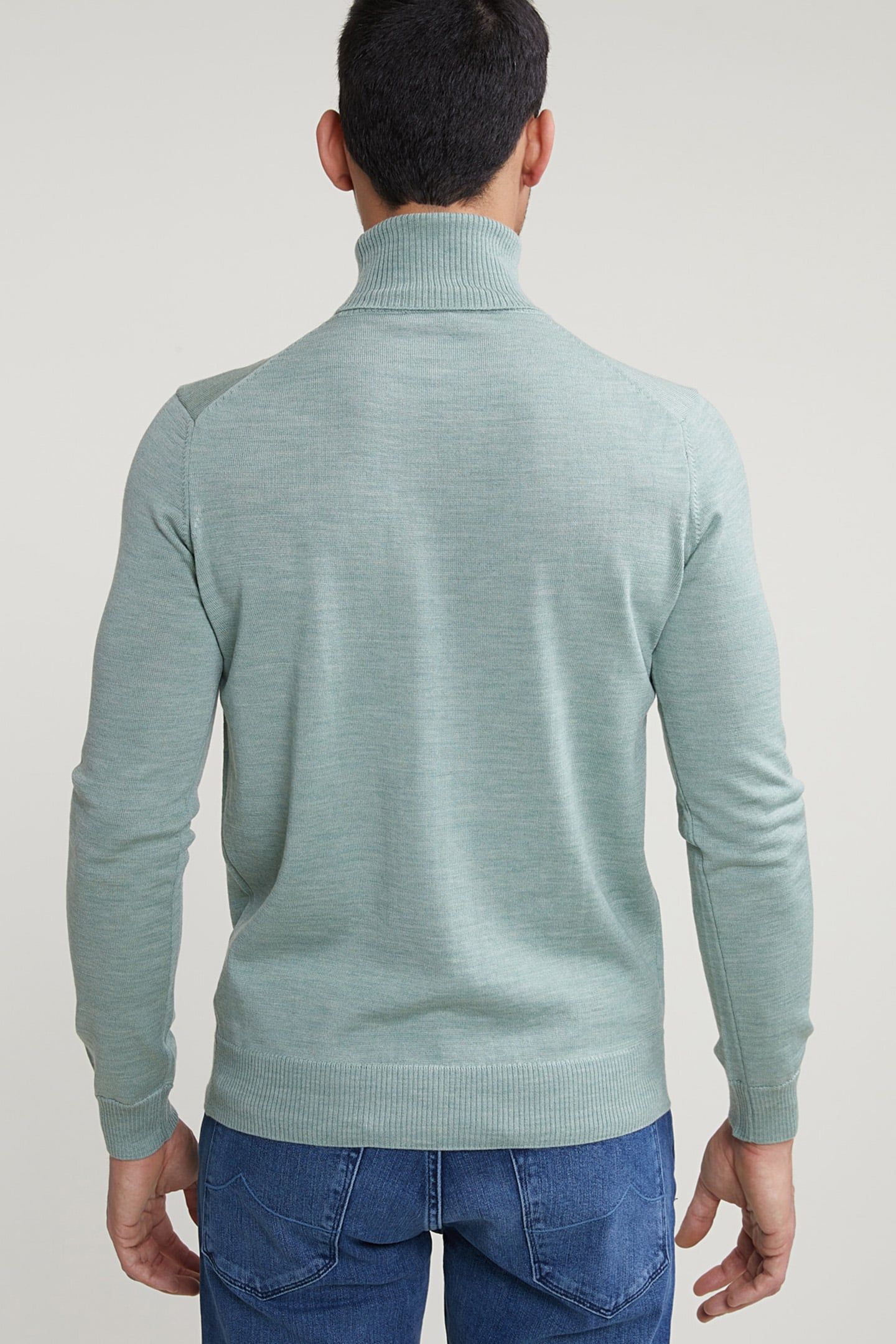 SLIM FIT BASIC MERINO ROLL NECK SWEATER CAPE GREEN MIX 2