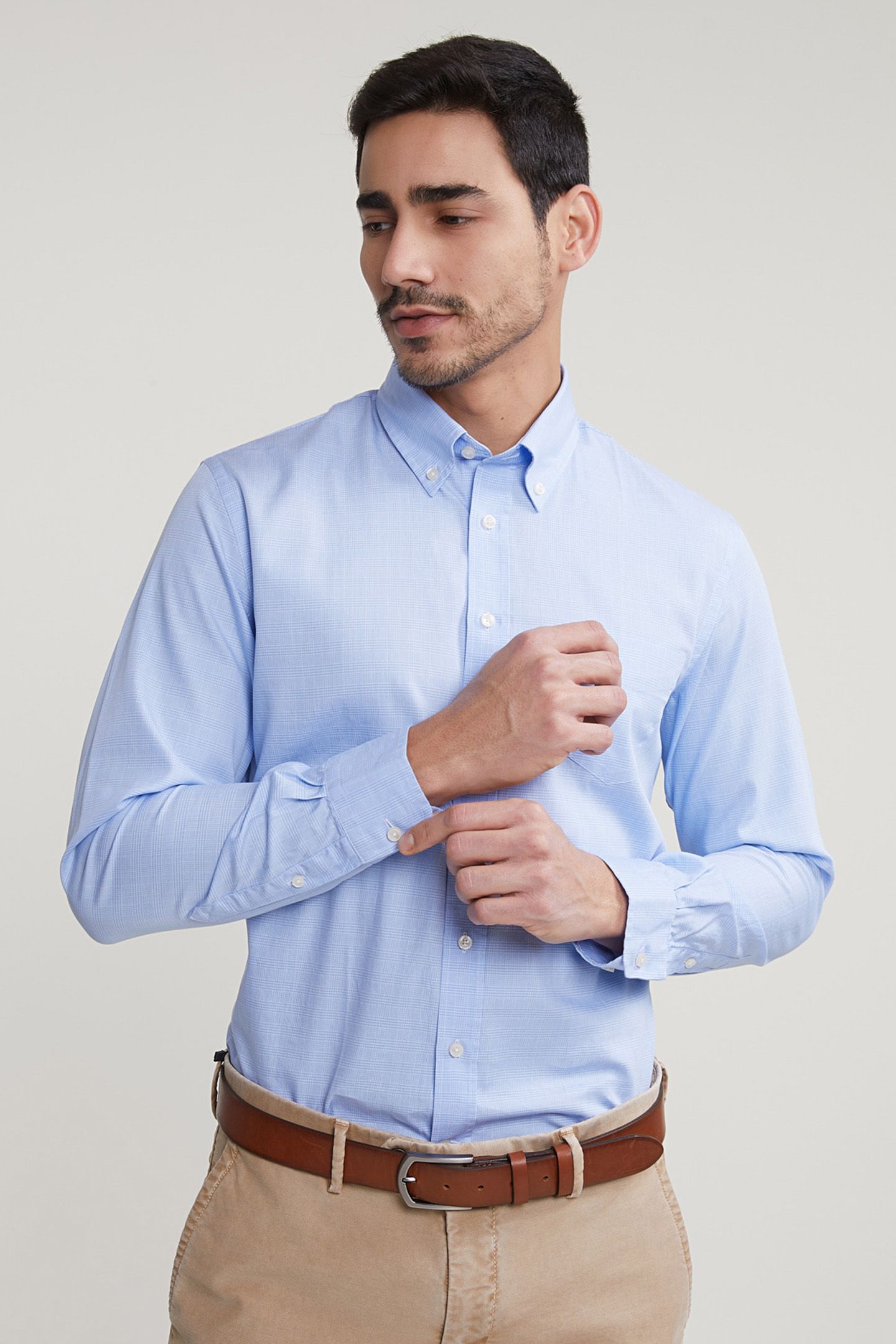 REGULAR FIT CHECKED SHIRT WITH POCKET BLUE/WHITE 1