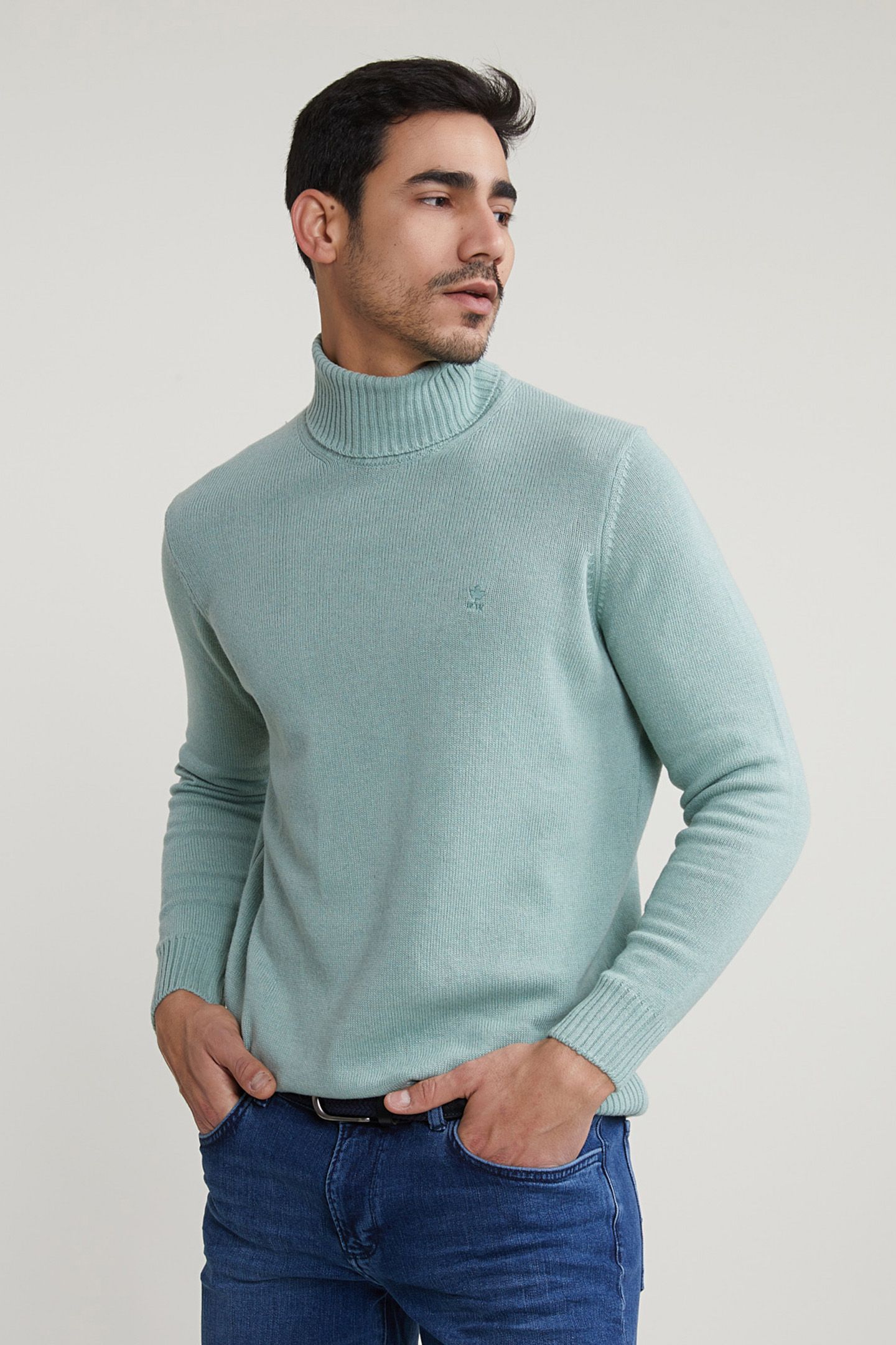 LOOSE DIT WOOL-CASHMERE ROLL NECK SWEATER CAPE GREEN MIX 1