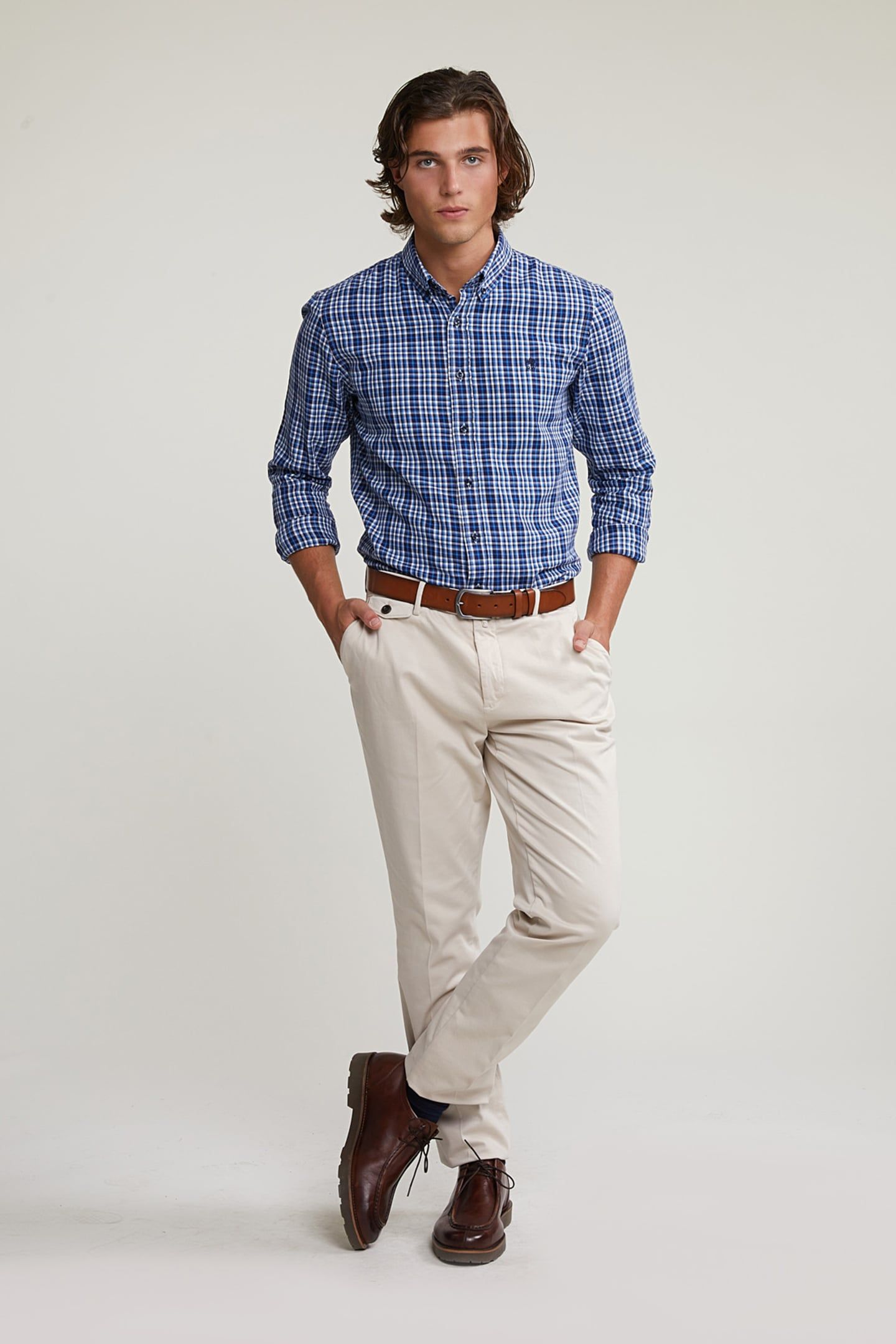 CUSTOM FIT CHECKED SHIRT BLUE/WHITE 3