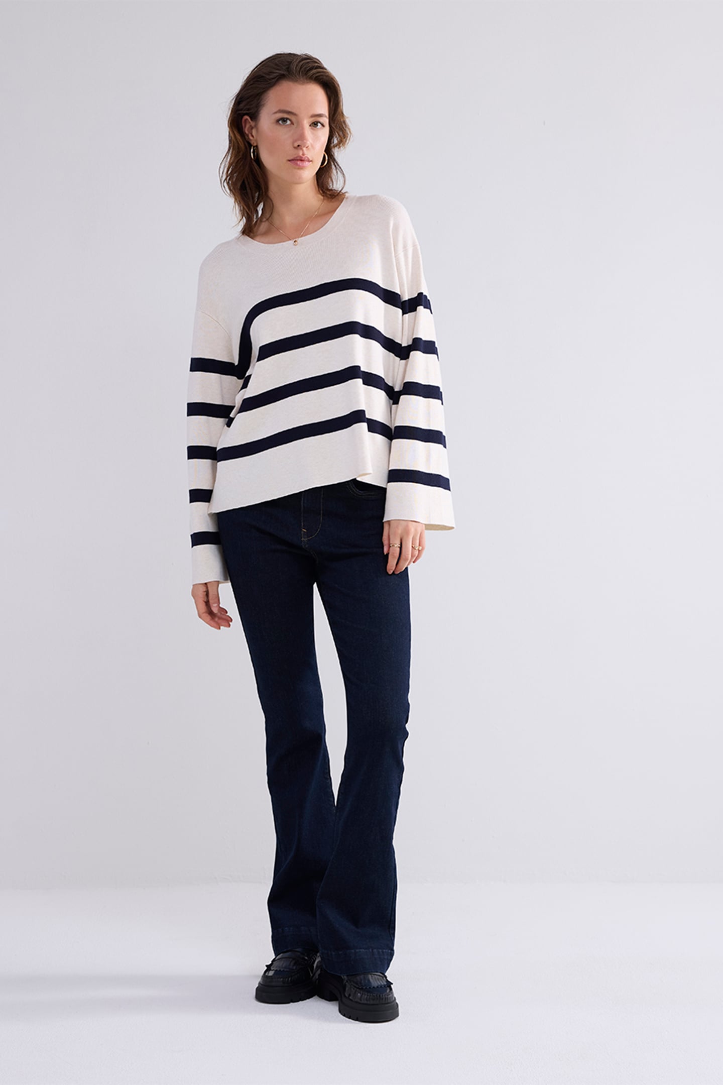 STRIPED SWEATER SOFT VISCOSE POLYAMIDE KNIT IVORY 1