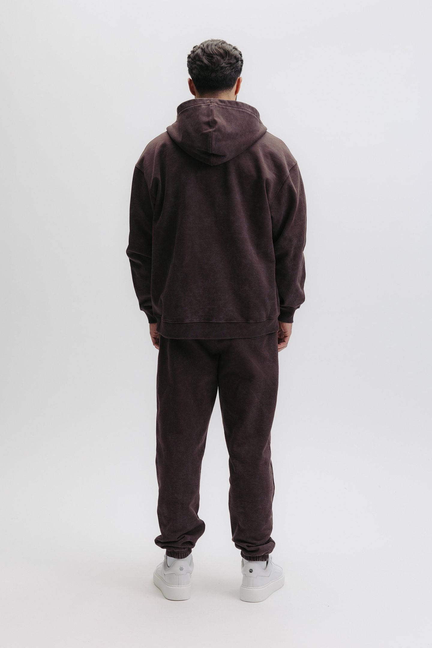 URBAN WASHED ZIP HOODIE DEEP BROWN 2