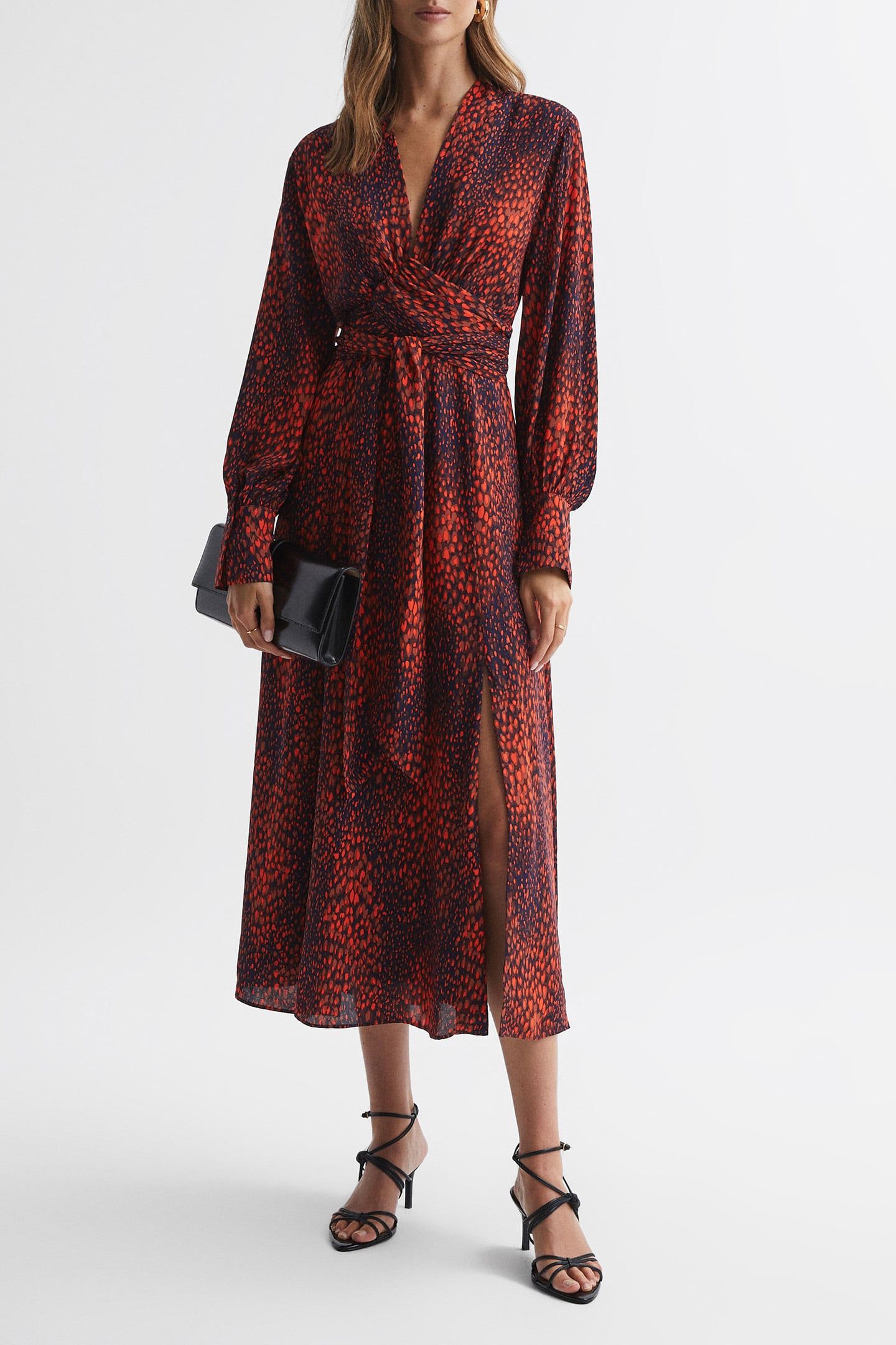 ANIMAL PRINTED MIDI DRESS — THE MODEL IS WEARING A SIZE 8 1