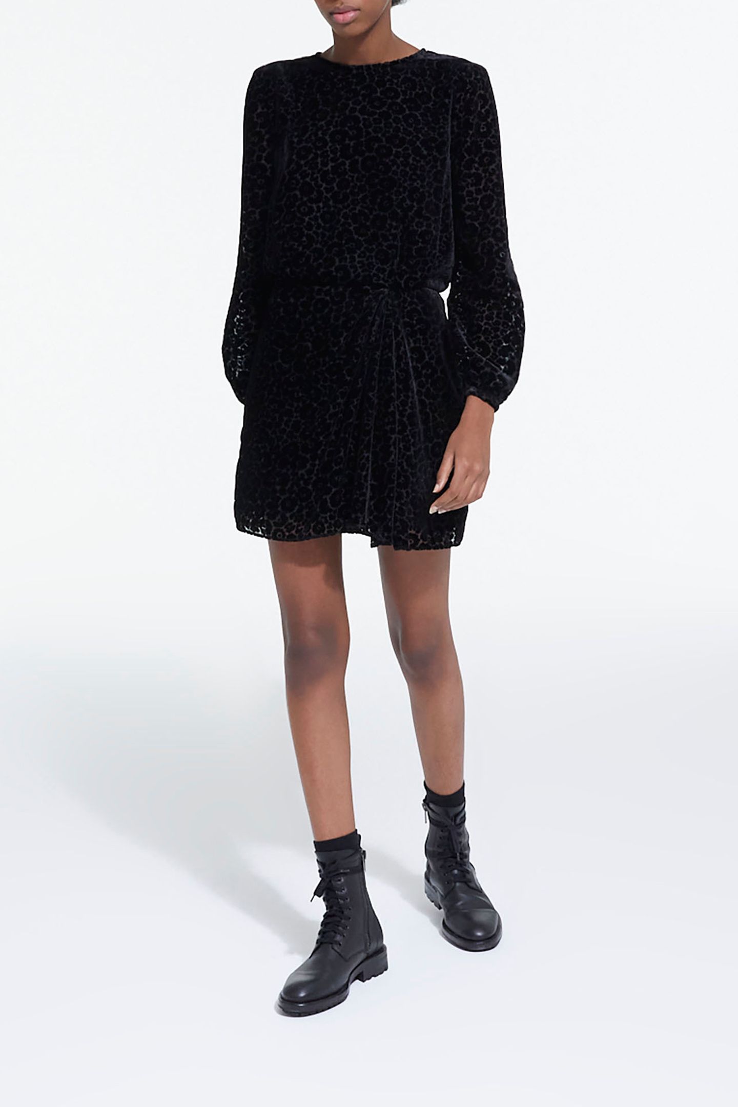 SHORT BURN OUT BLOSSOM BLACK DRESS BLACK 3