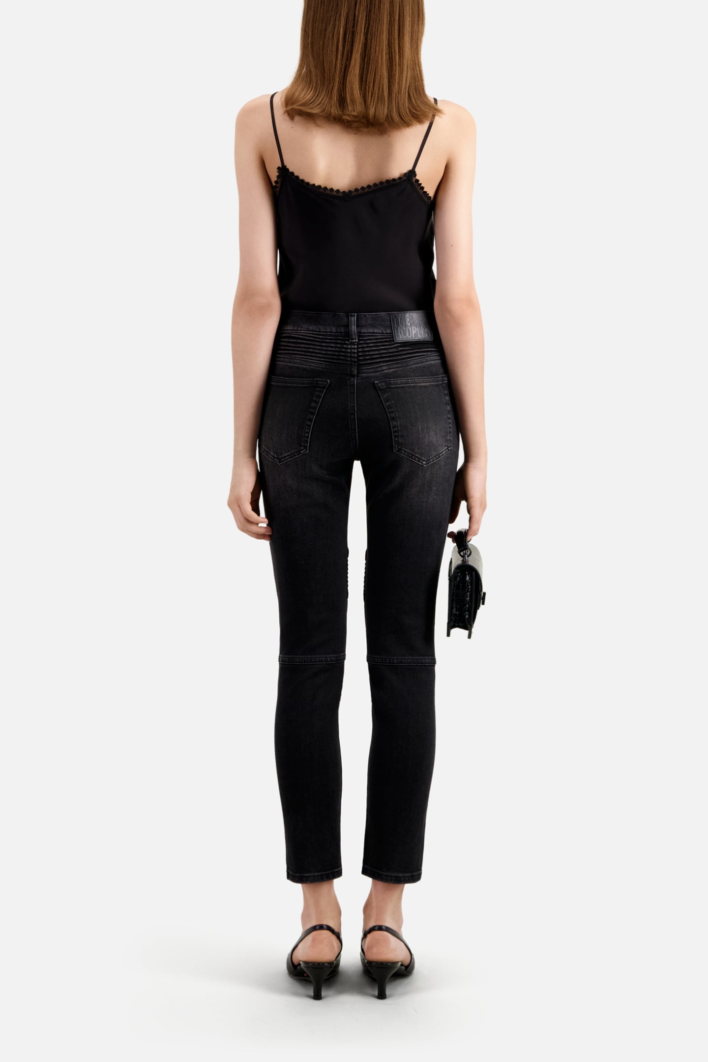 SLIM BLACK DENIM MOTORCYCLE JEANS 2