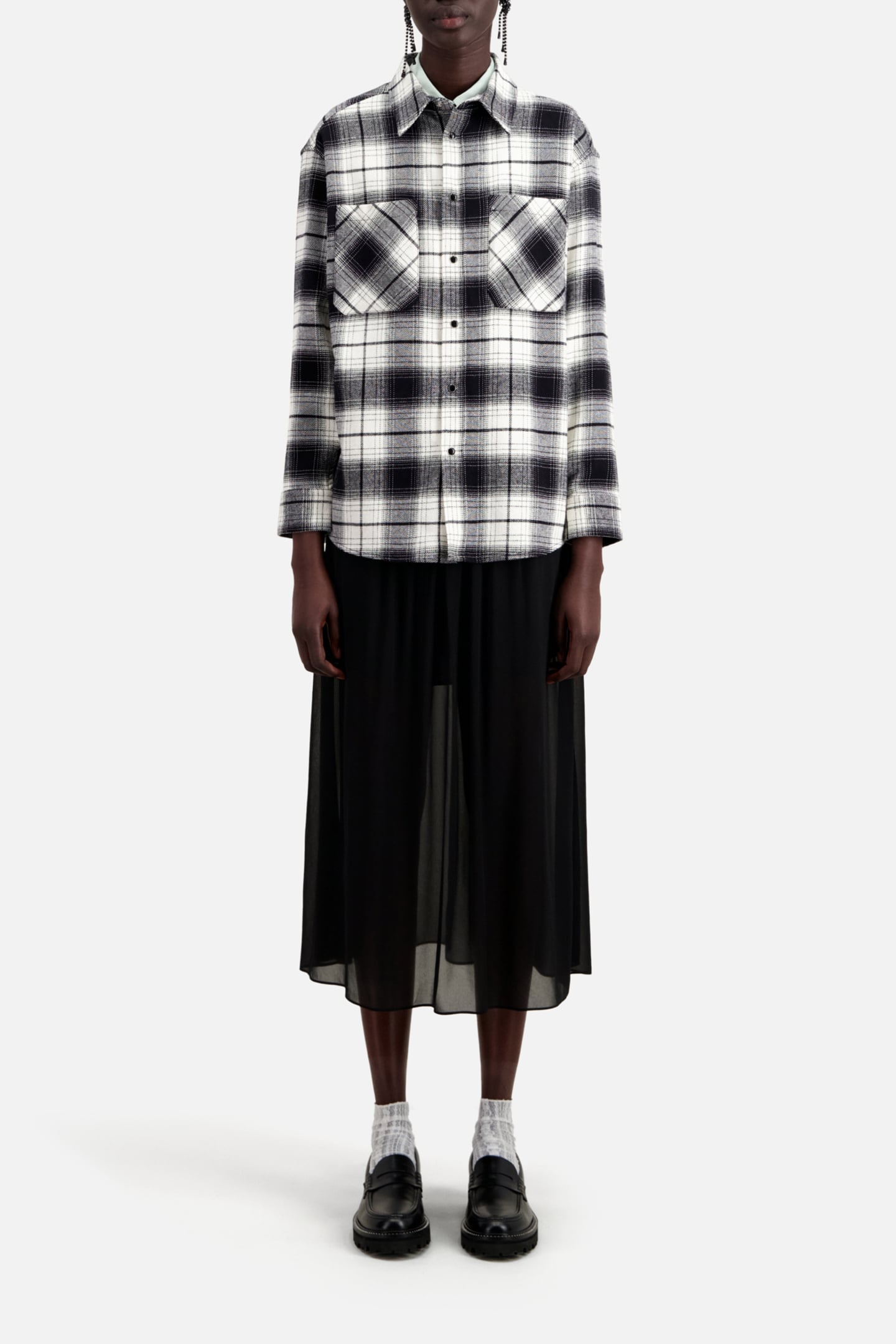 LONG-SLEEVED PLAID SHIRT BLACK WHITE 2