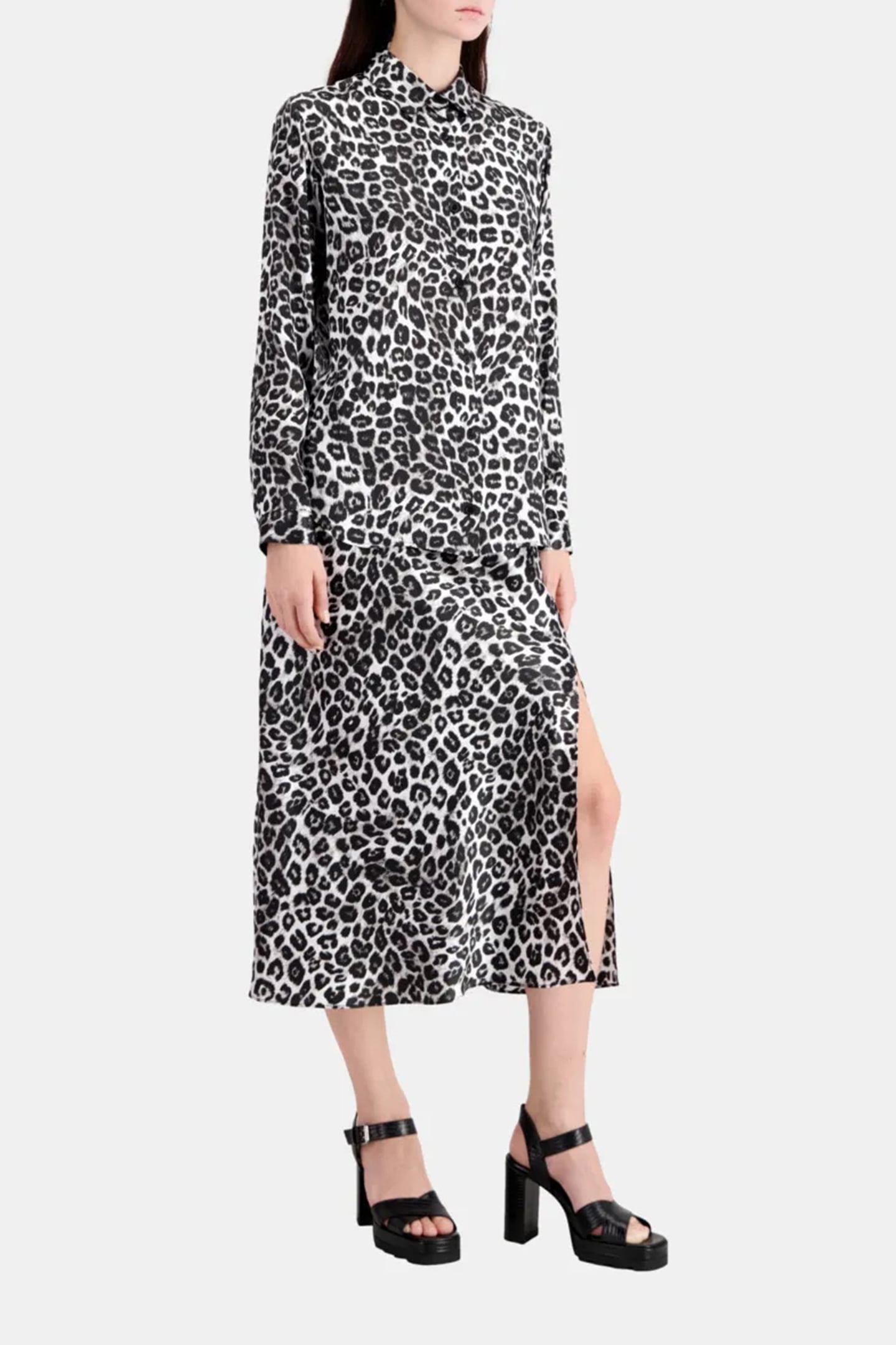 LONG SLEEVE SATIN SHIRT BLACK WHITE LEOPARD 4